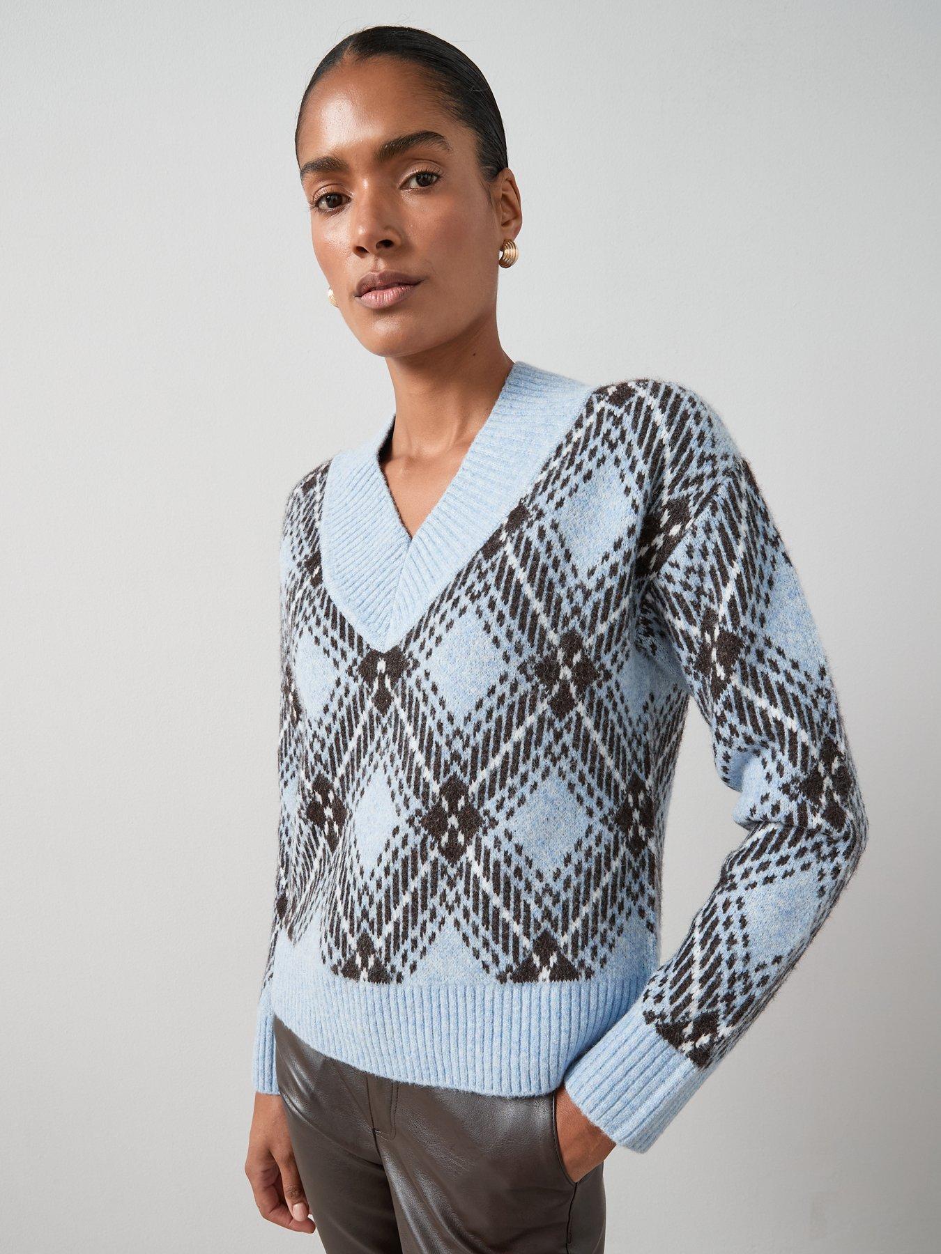 Image 6 of 6 of The Very Collection Deep V Neck Argyle Jacquard Jumper With Wool - Blue