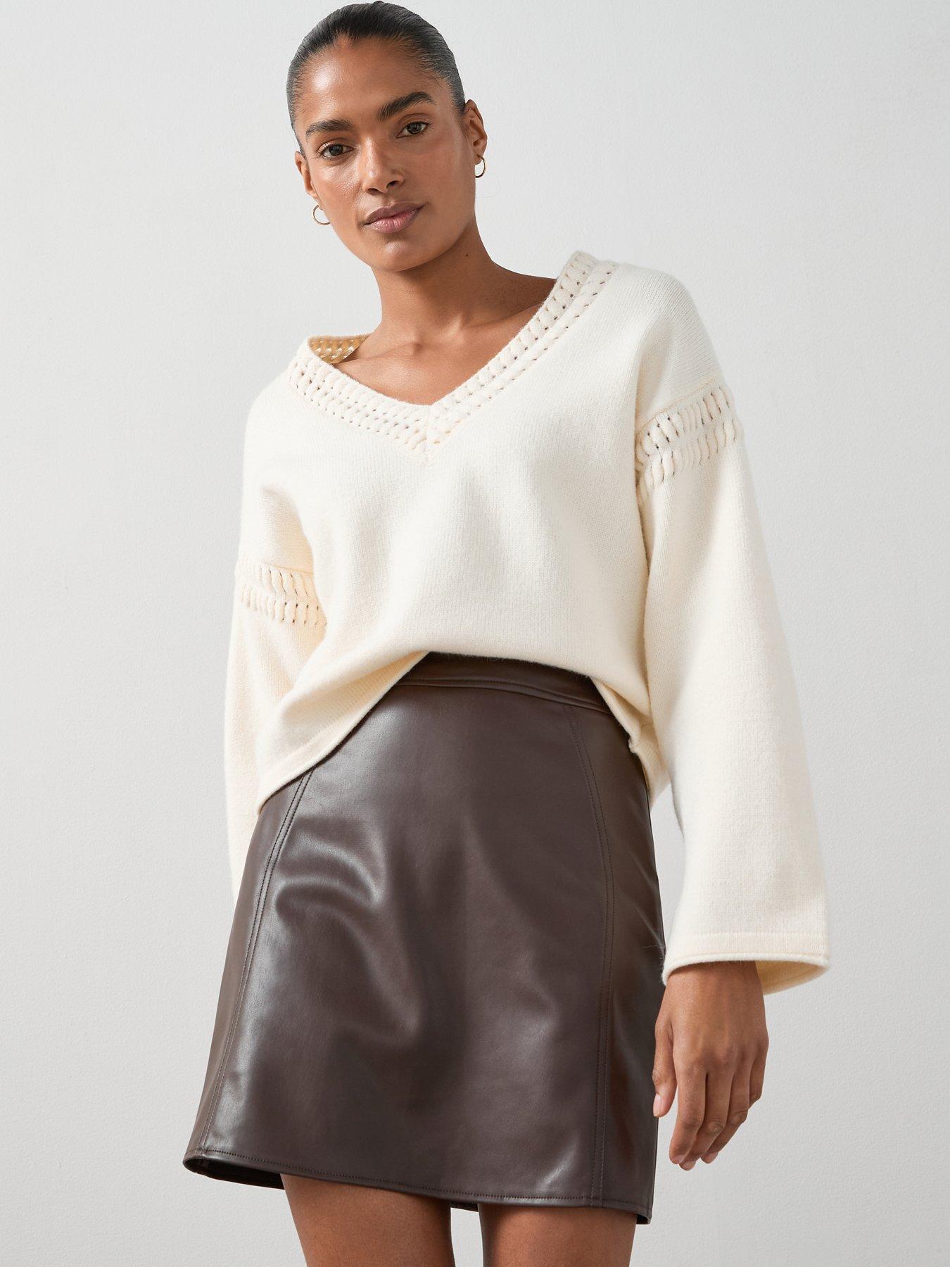 undefined V Neck Open Stitch Knitted Jumper - Cream