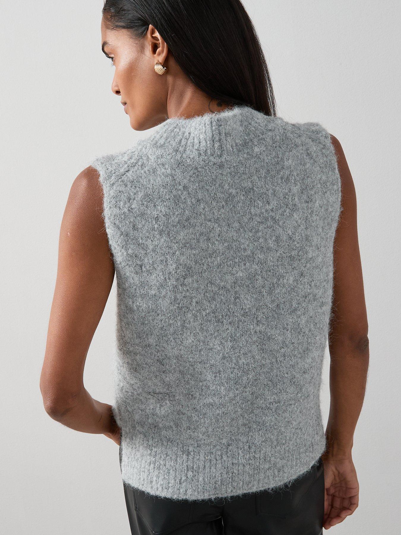 Image 2 of 6 of The Very Collection V Neck Sleeveless Knitted Tank With Wool - Grey