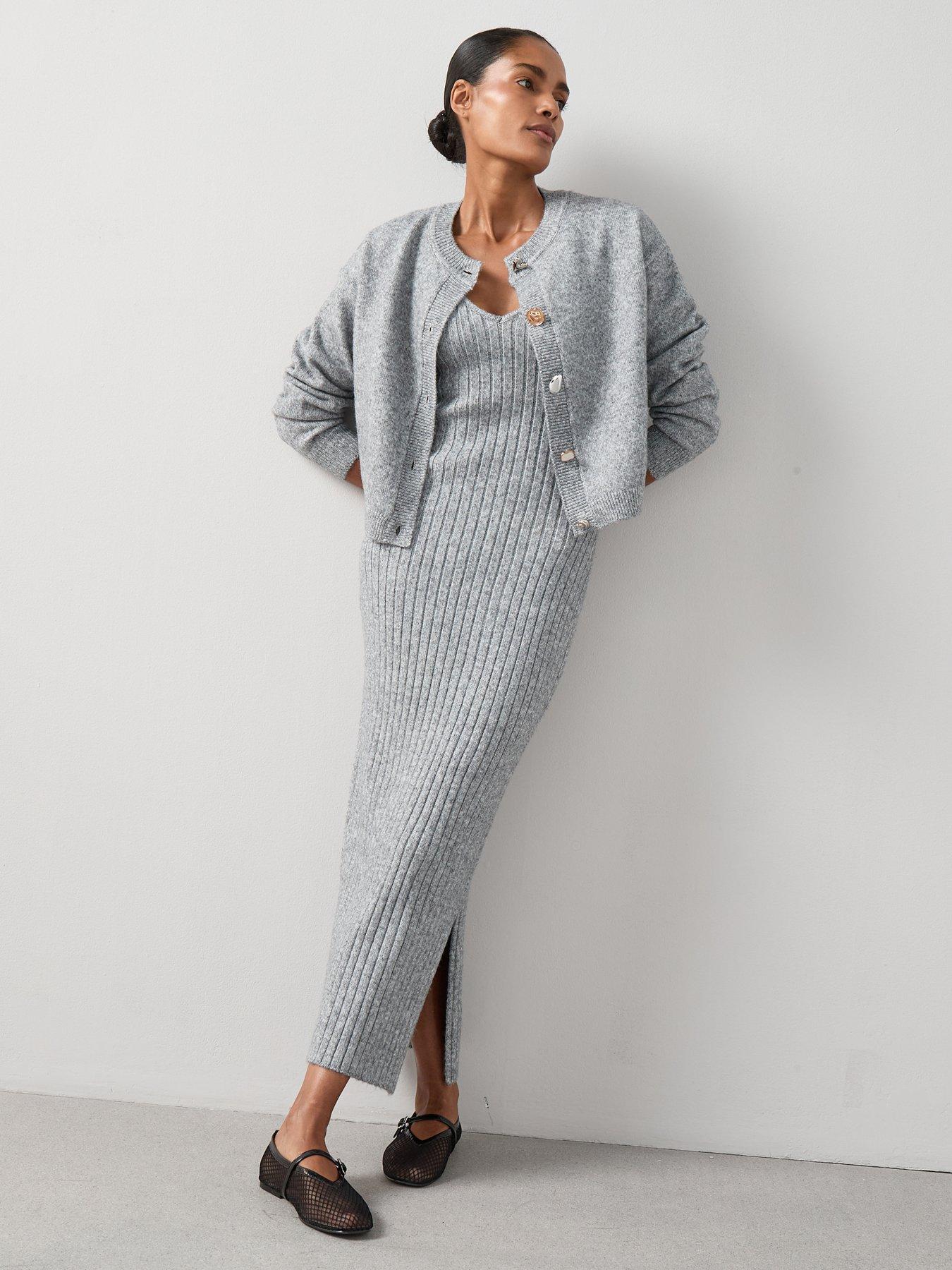 Image 1 of 6 of The Very Collection Timeless Yarn 2 In 1 Cardigan Overlay Dress - Grey