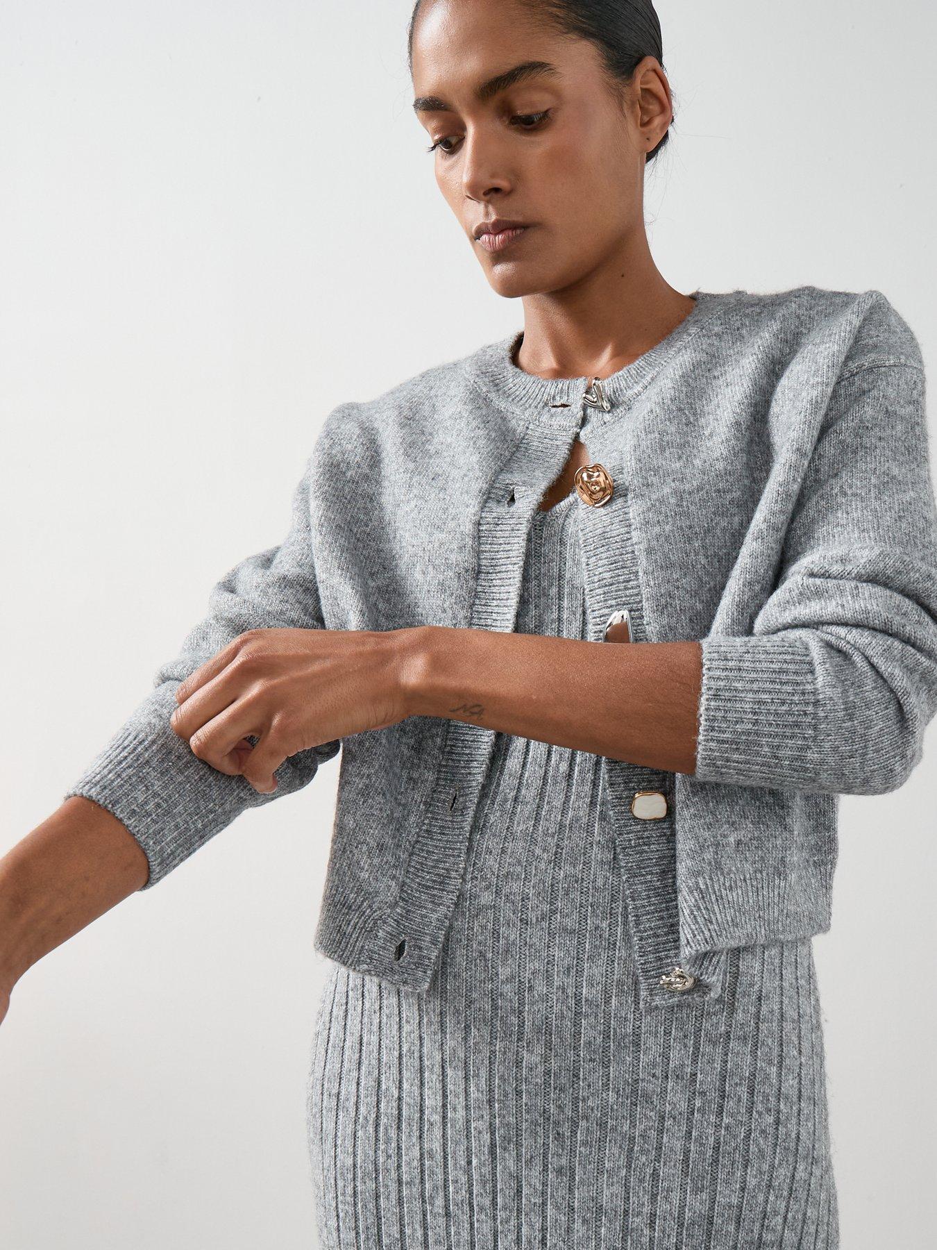 Image 4 of 6 of The Very Collection Timeless Yarn 2 In 1 Cardigan Overlay Dress - Grey