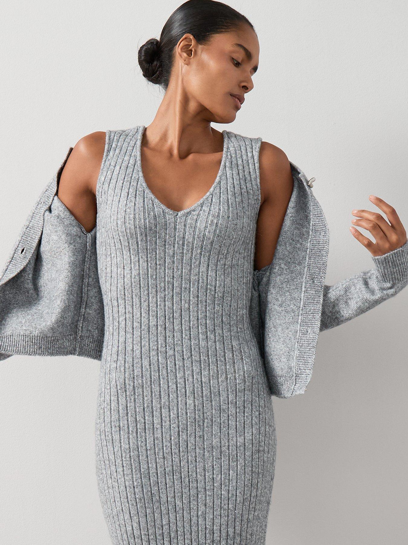 Image 5 of 6 of The Very Collection Timeless Yarn 2 In 1 Cardigan Overlay Dress - Grey