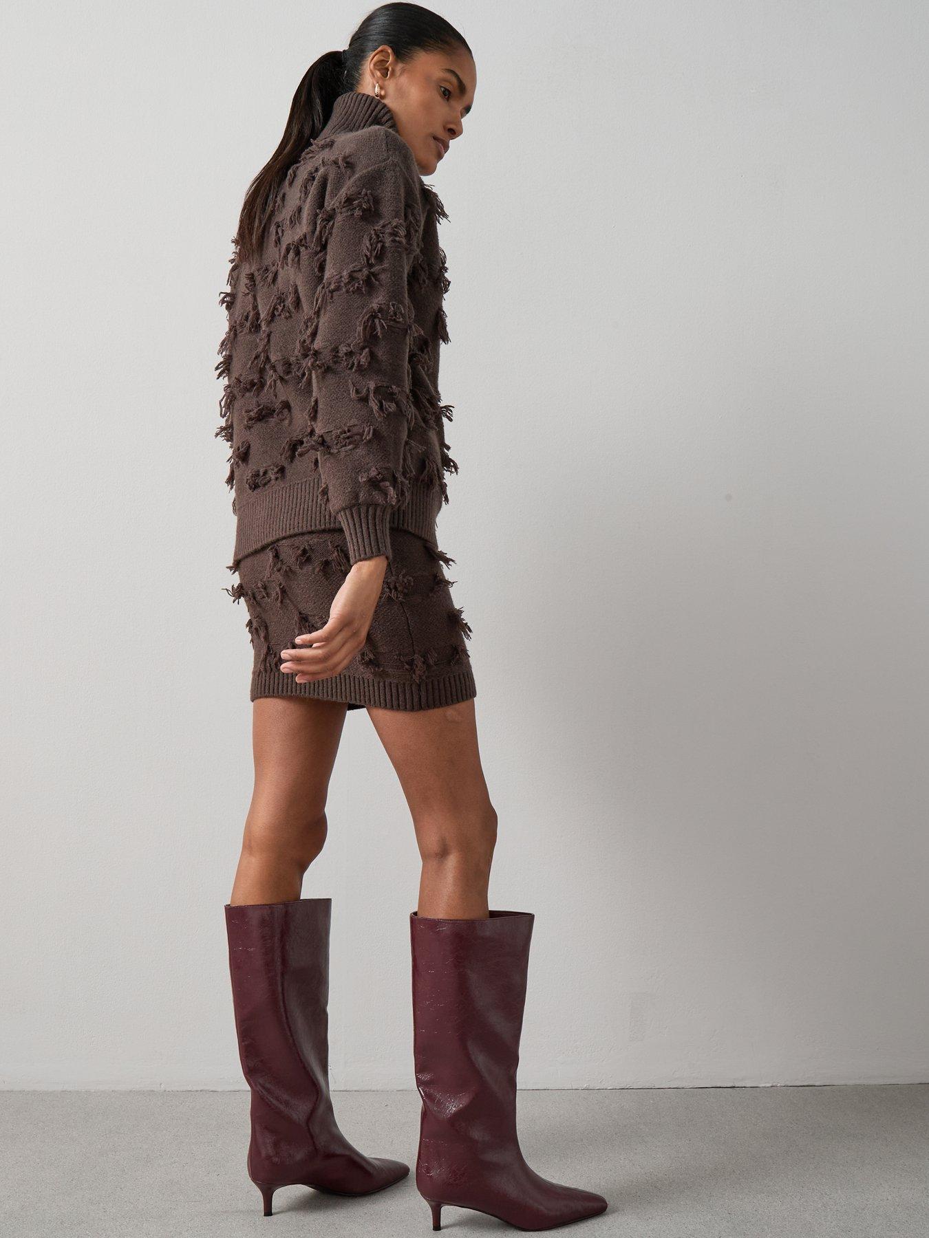 Image 6 of 6 of The Very Collection Timeless Yarn Roll Neck Fringe Jumper Coord - Brown