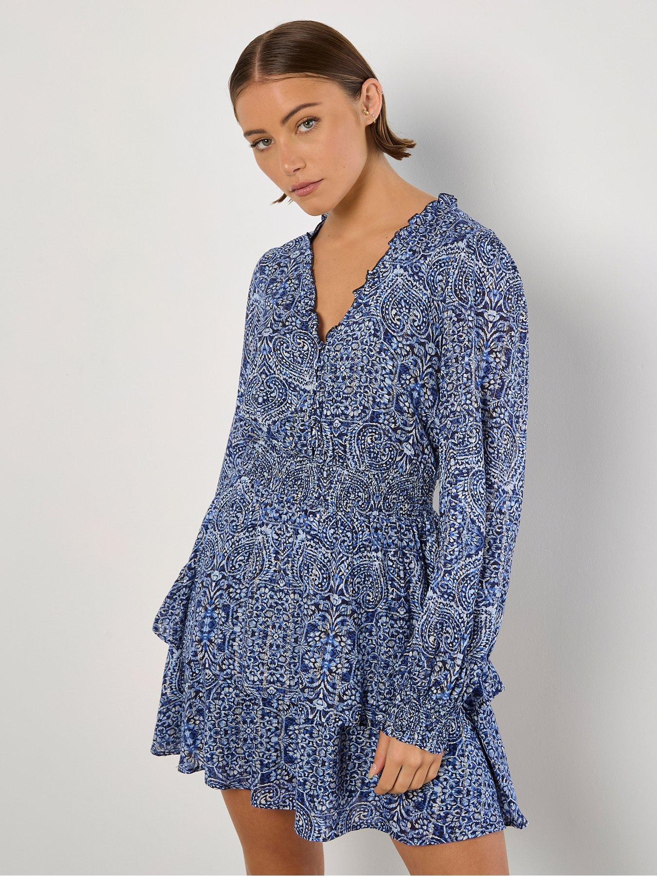  image of apricot-batik-folk-print-smock-mini-dress