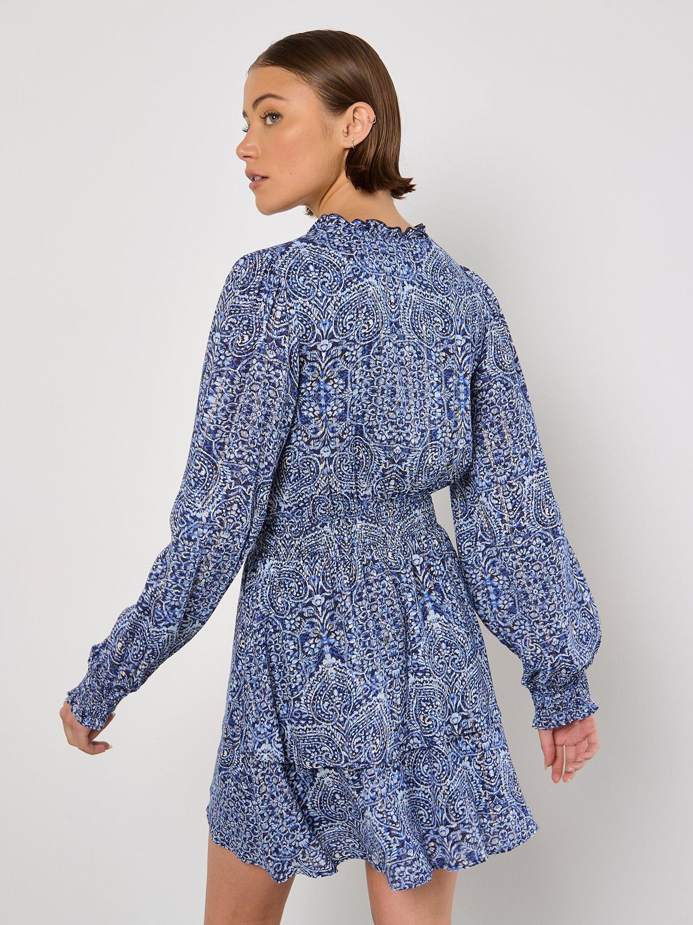  image of apricot-batik-folk-print-smock-mini-dress