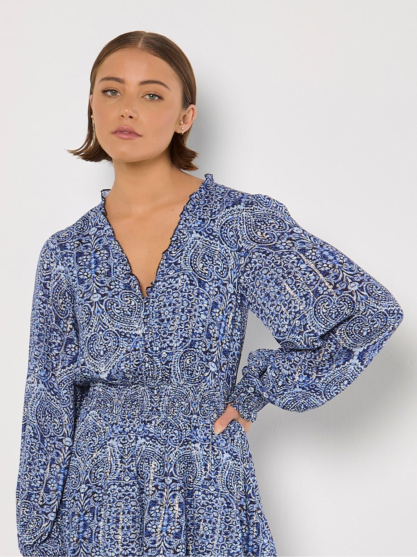  image of apricot-batik-folk-print-smock-mini-dress