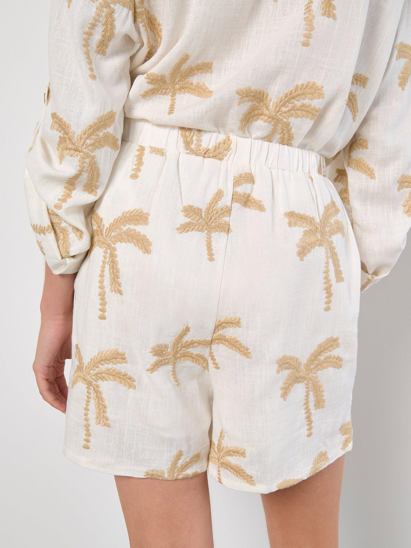 Image 2 of 4 of Apricot Embroidered Palm Linen Mix Trees