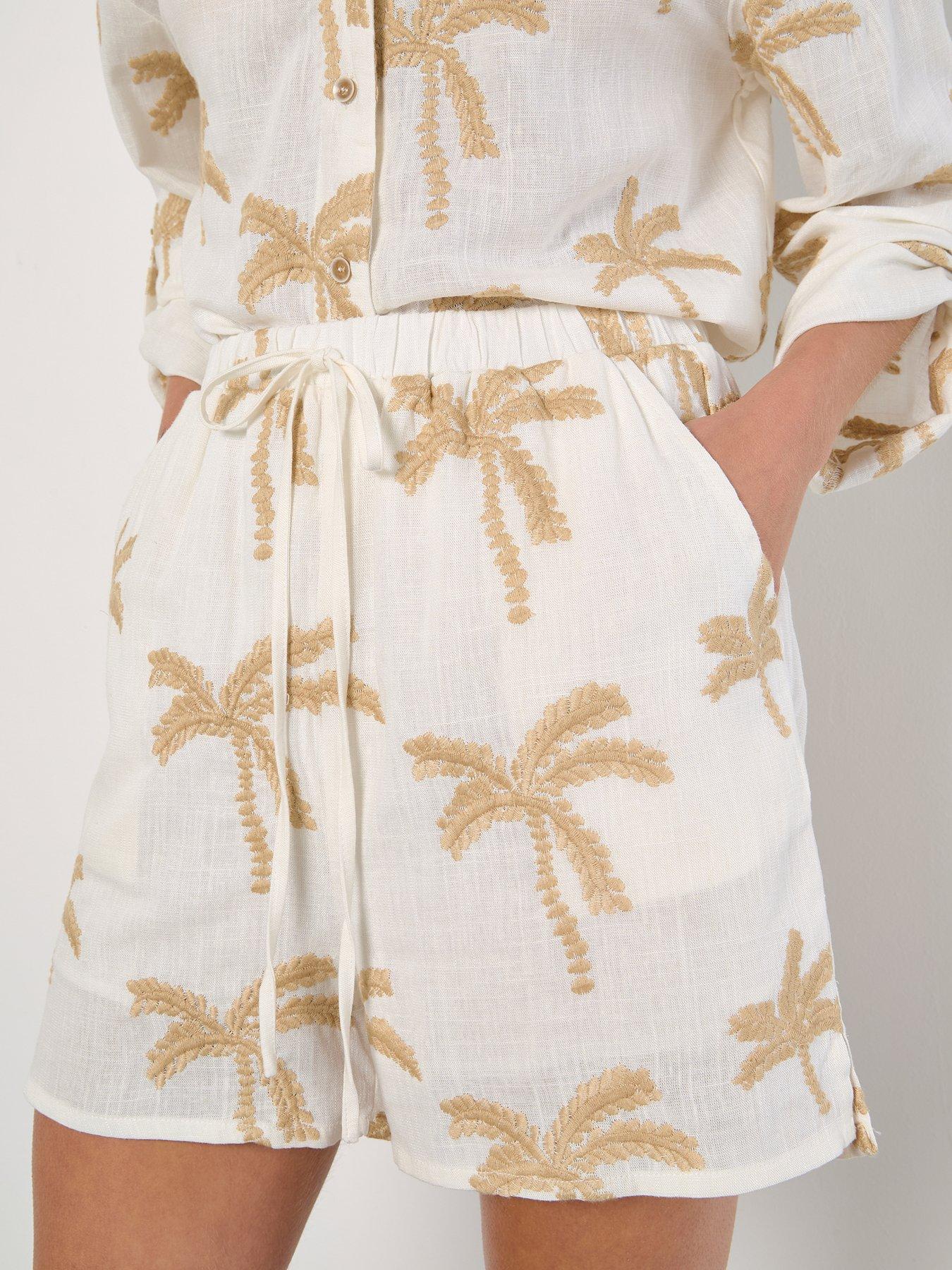 Image 4 of 4 of Apricot Embroidered Palm Linen Mix Trees