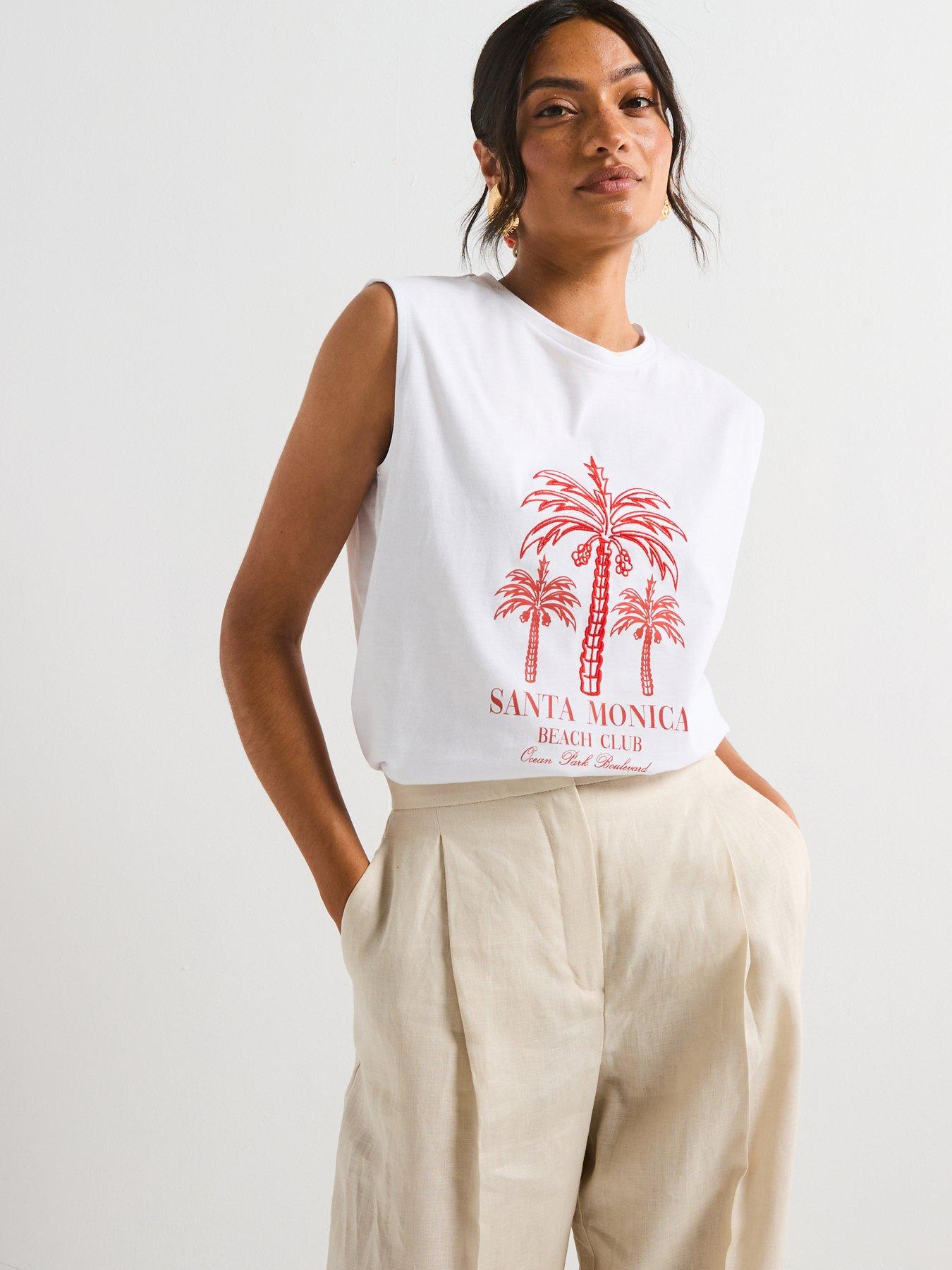 front image of v-by-very-santa-monica-sleeveless-graphic-t-shirt-white