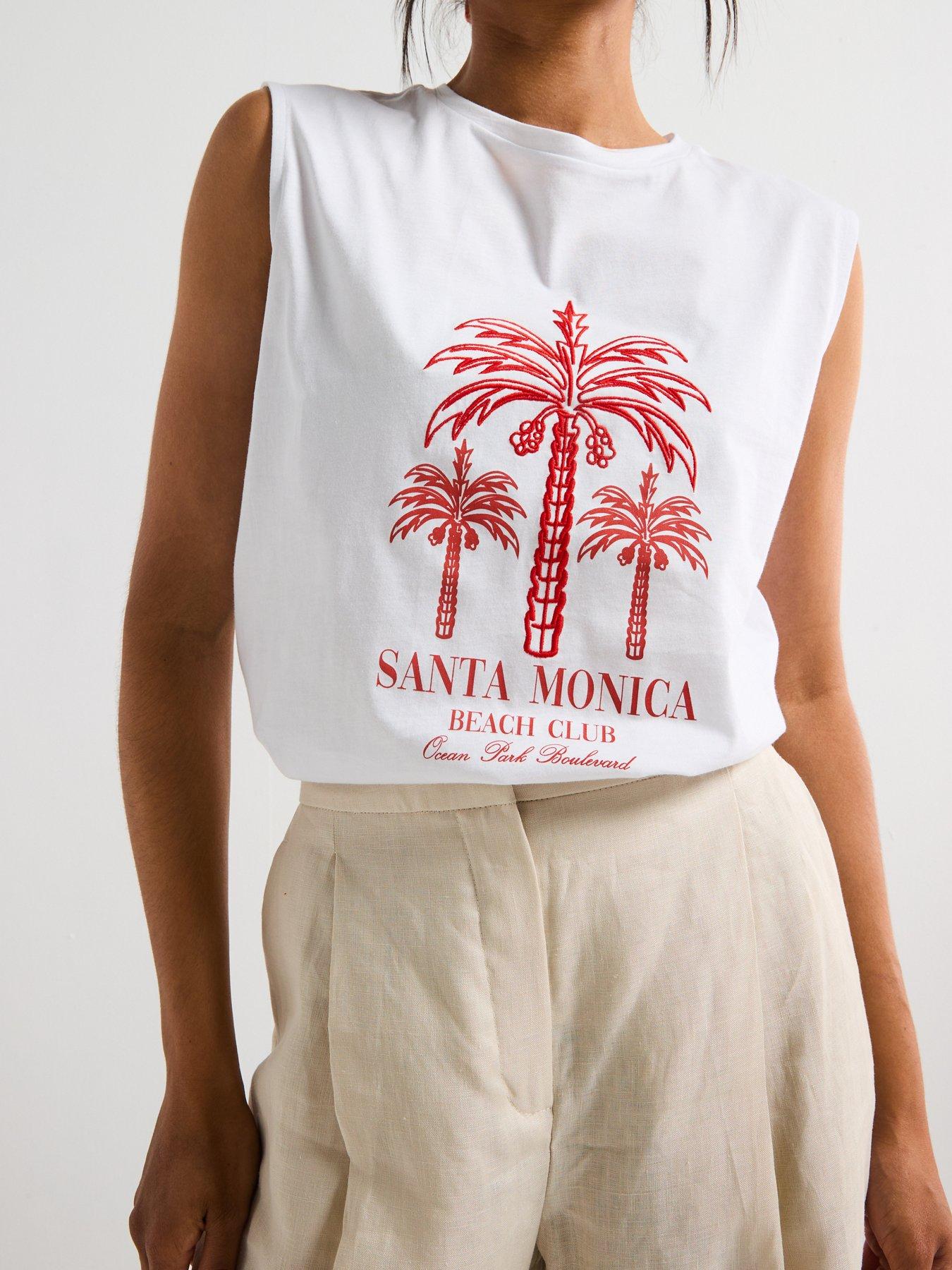  image of v-by-very-santa-monica-sleeveless-graphic-t-shirt-white