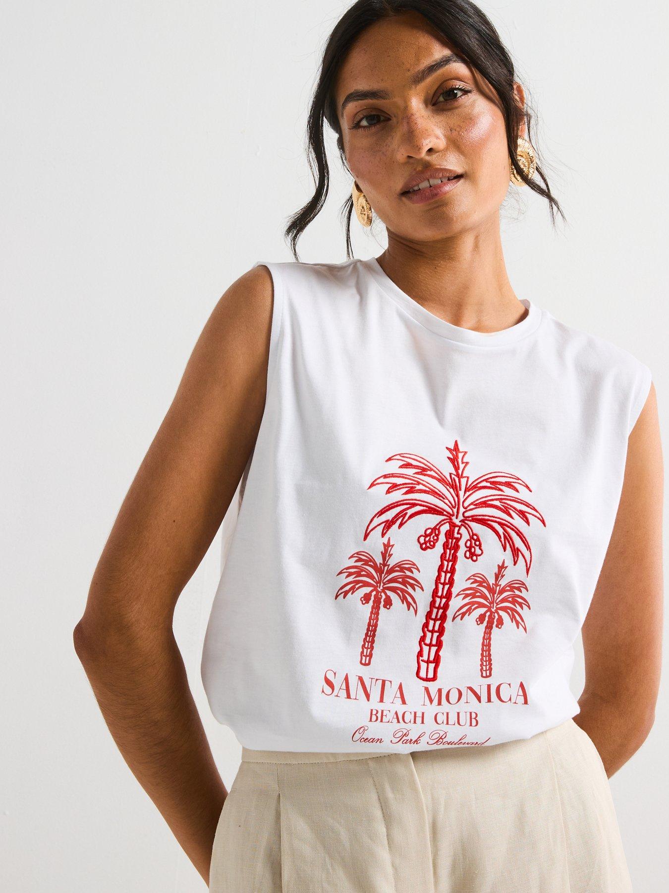  image of v-by-very-santa-monica-sleeveless-graphic-t-shirt-white