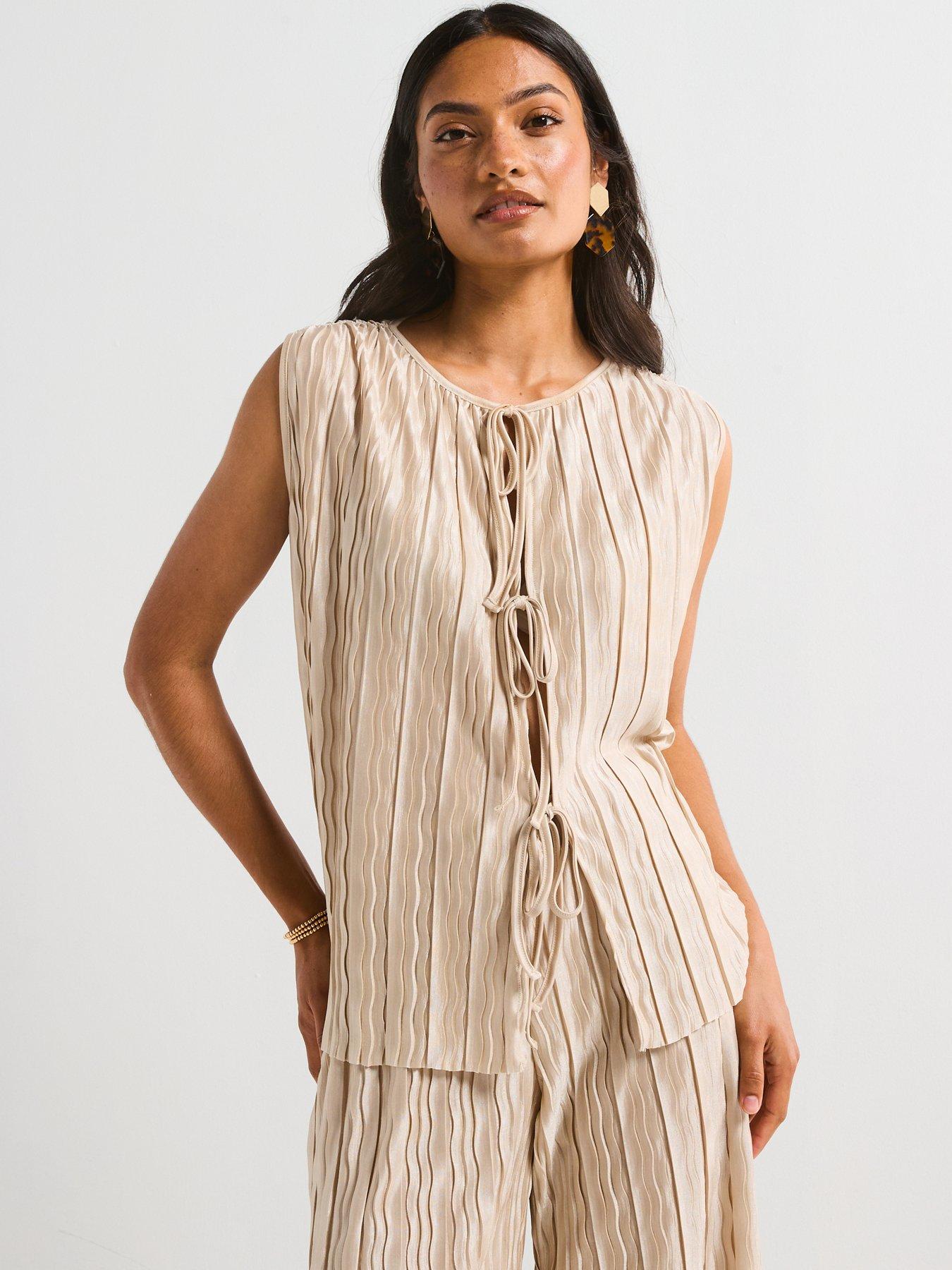 undefined Tie Front Textured Top Co-Ord