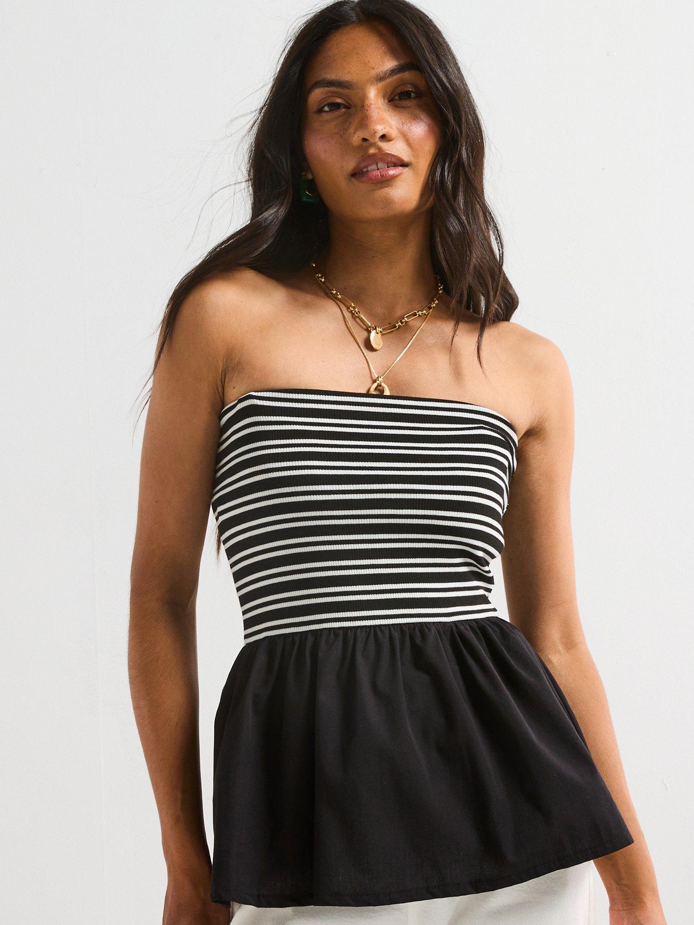 undefined Strapless Woven Mix Peplum Top - Mono