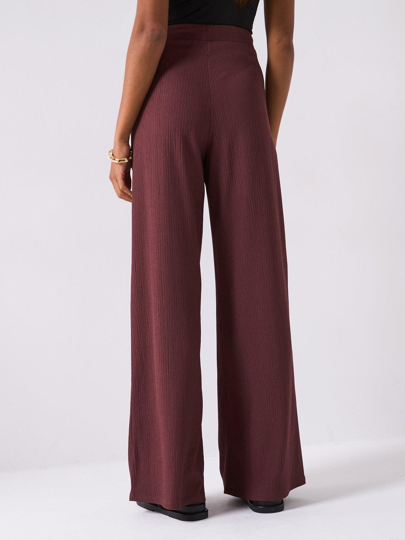  image of v-by-very-wide-leg-textured-trousers-chocolate