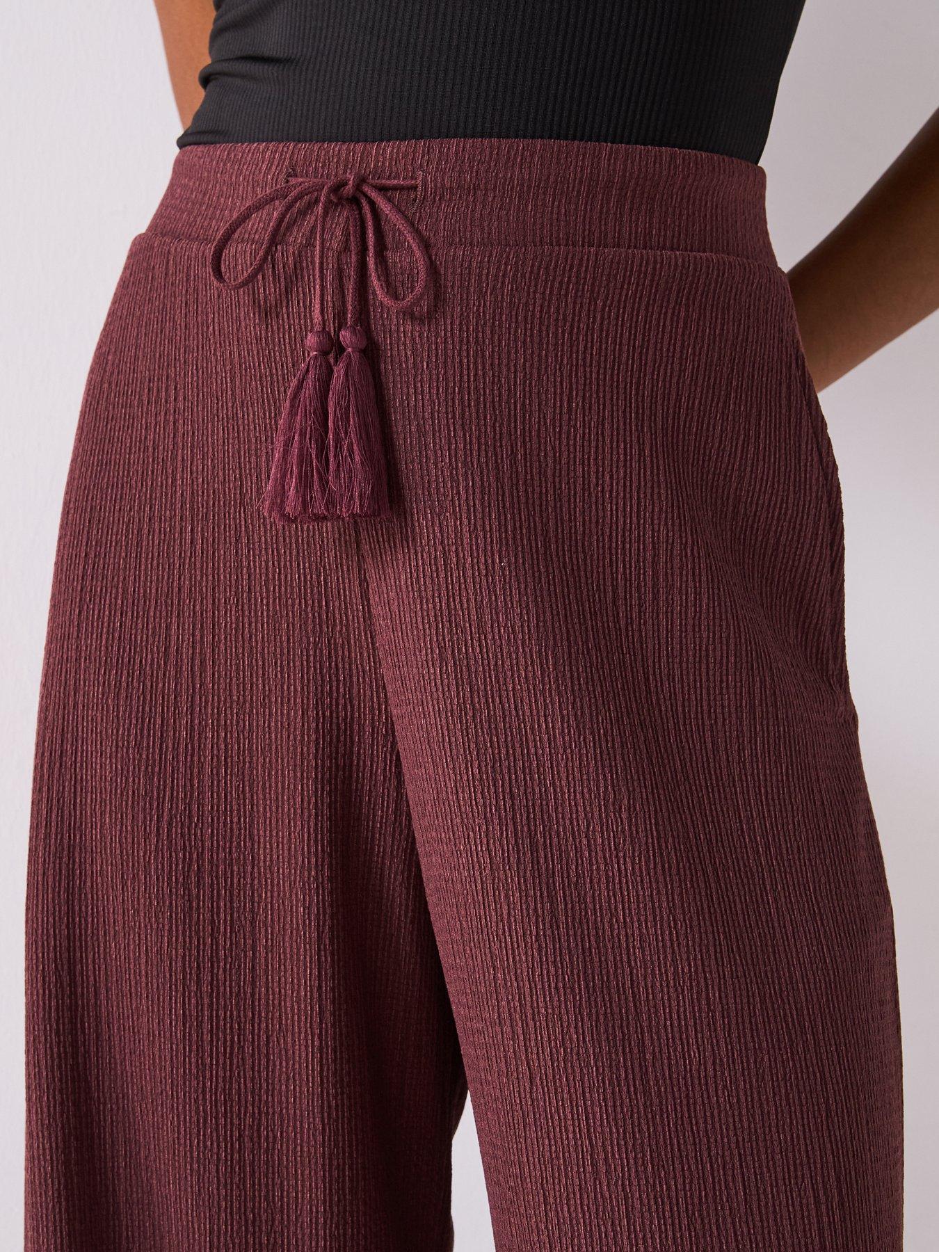  image of v-by-very-wide-leg-textured-trousers-chocolate
