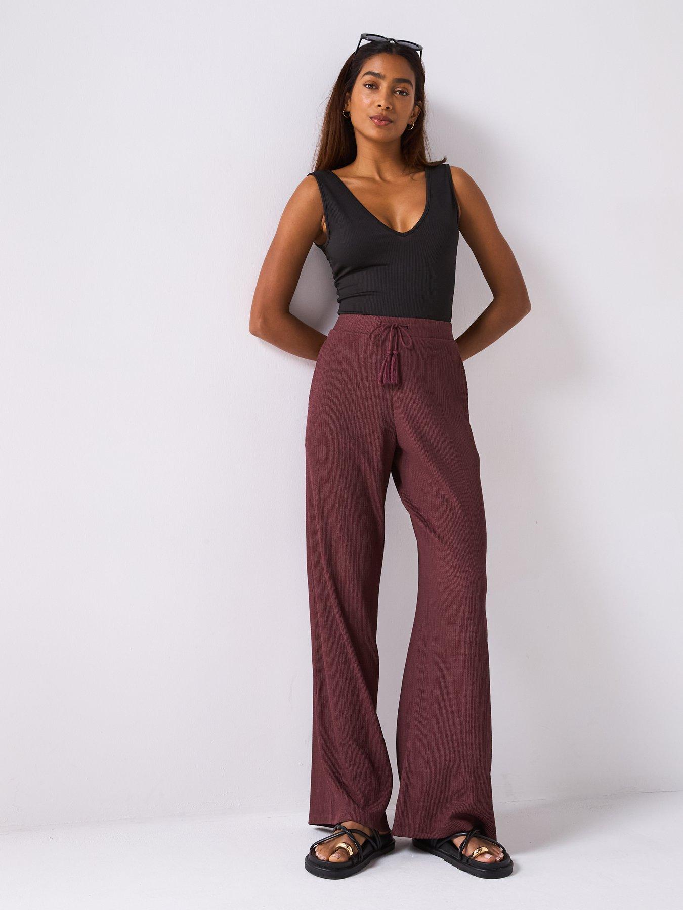  image of v-by-very-wide-leg-textured-trousers-chocolate