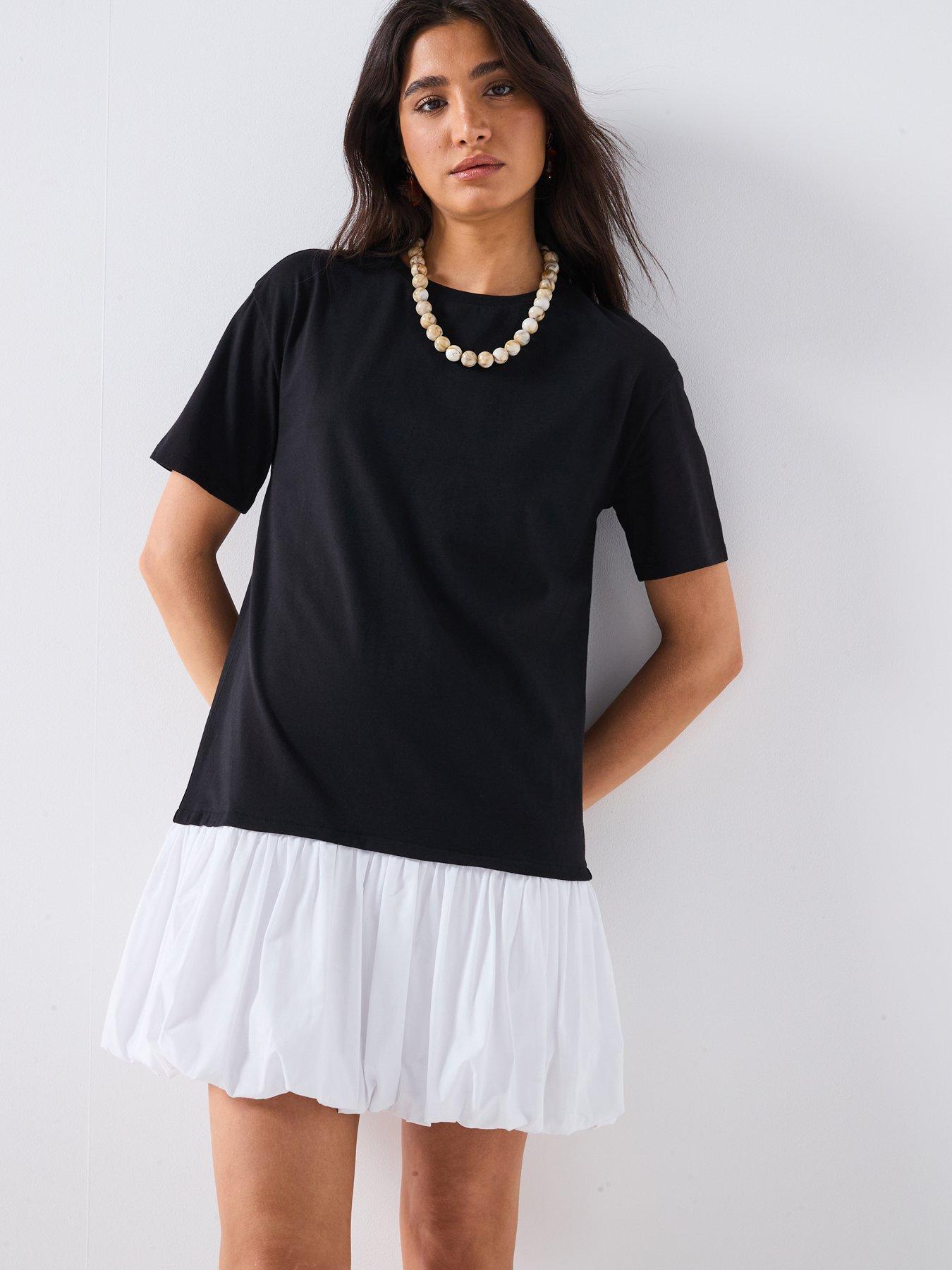 v-by-very-puff-ball-crew-neck-mini-dress-black
