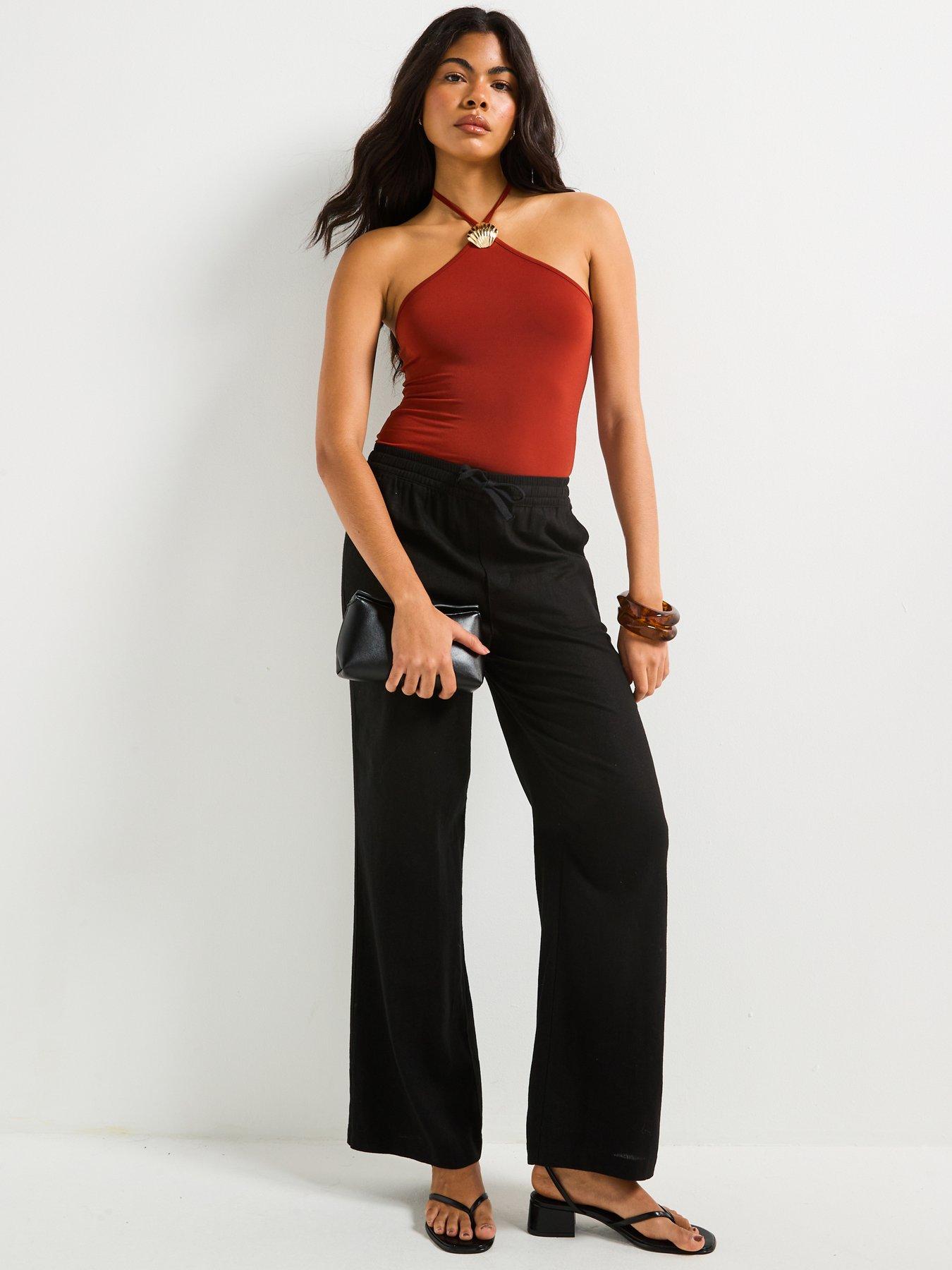 image of v-by-very-shell-detail-halter-neck-top-orange