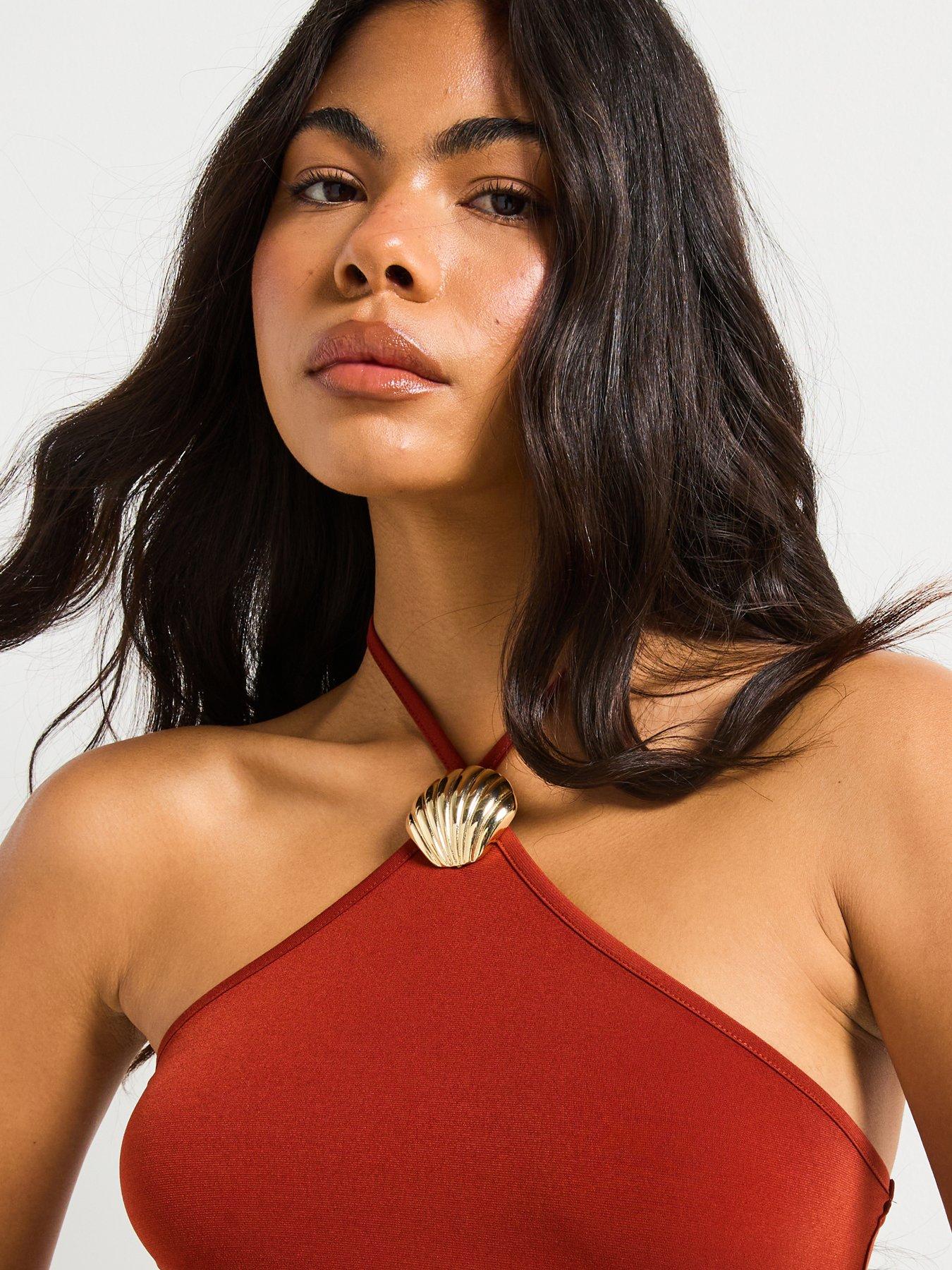  image of v-by-very-shell-detail-halter-neck-top-orange