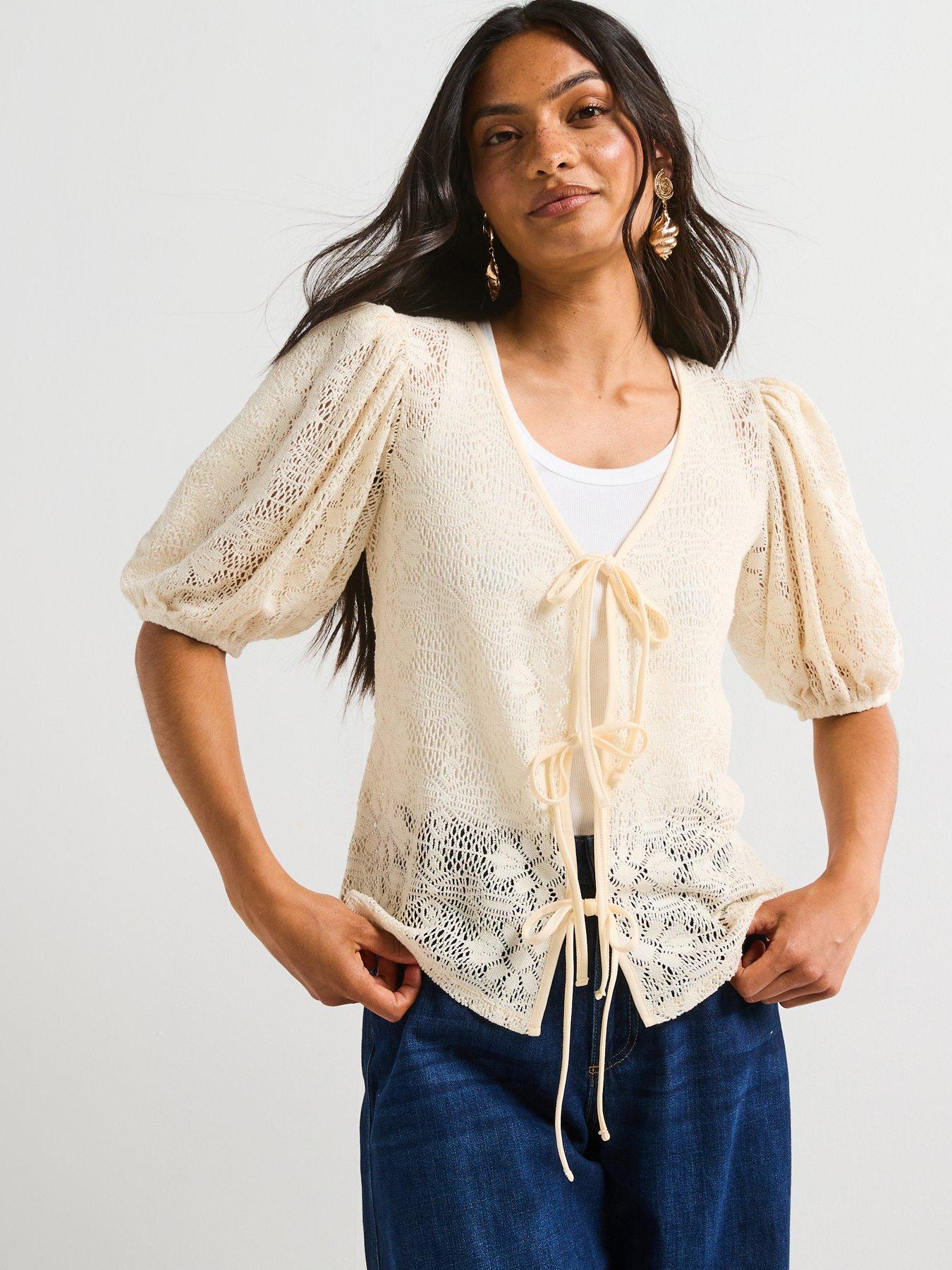 v-by-very-crochet-tie-front-top-cream