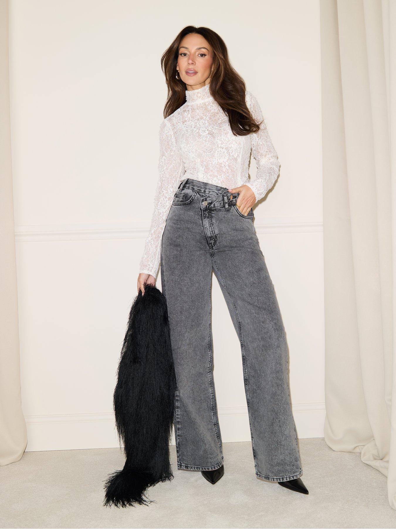  image of michelle-keegan-lace-beaded-high-neck-blouse-white