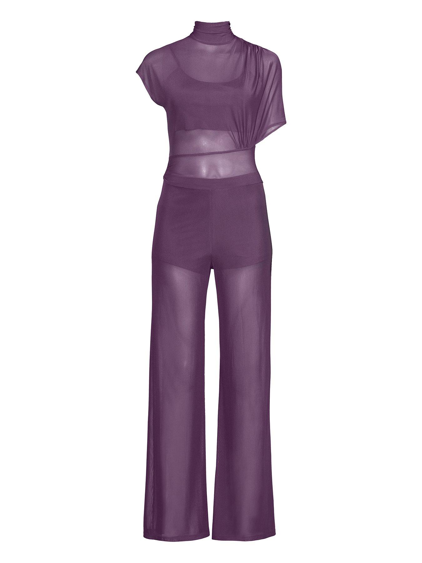 Image 4 of 4 of Michelle Keegan Cape Sheer Jumpsuit - Purple