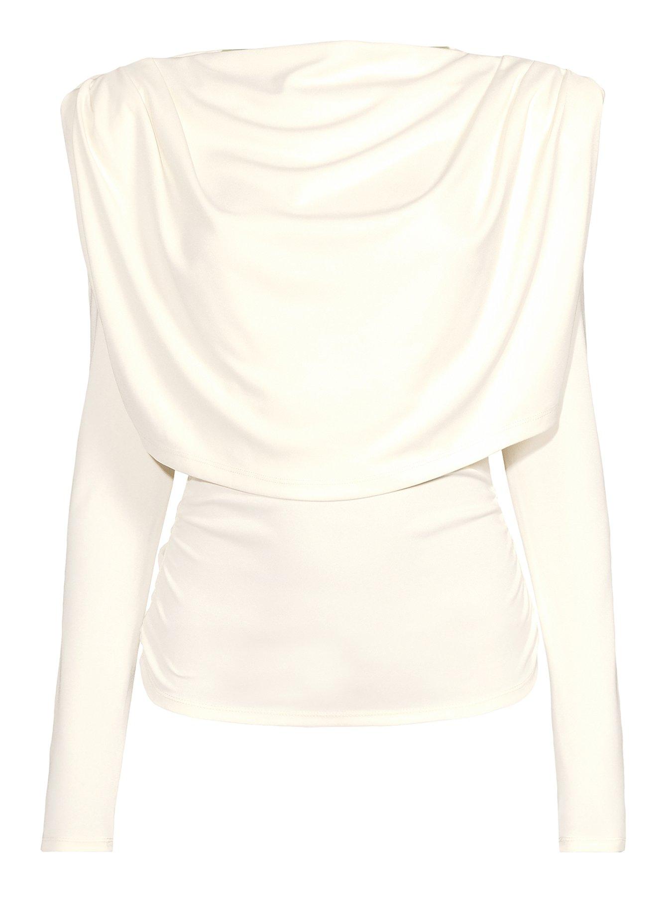  image of michelle-keegan-draped-long-sleeve-top-cream