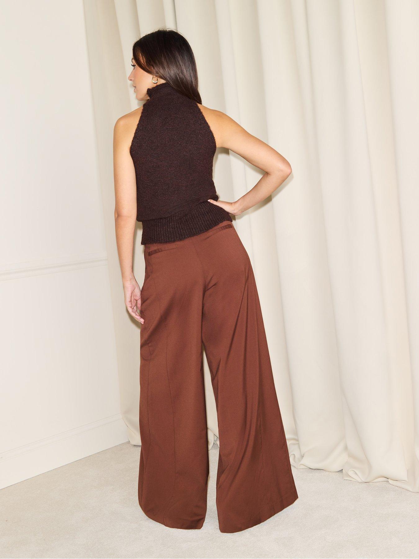  image of michelle-keegan-drop-bead-wool-blend-knitted-polo-neck-brown