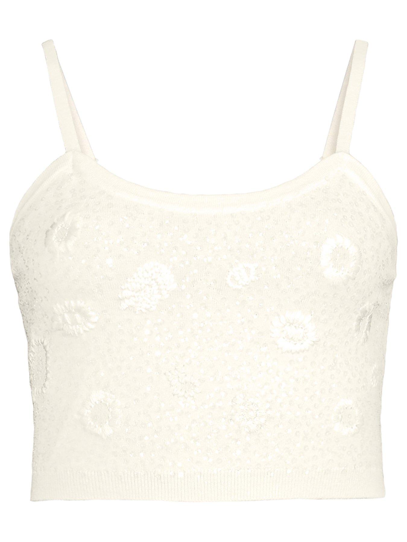  image of michelle-keegan-hand-embellished-embroidery-cami-top-cream