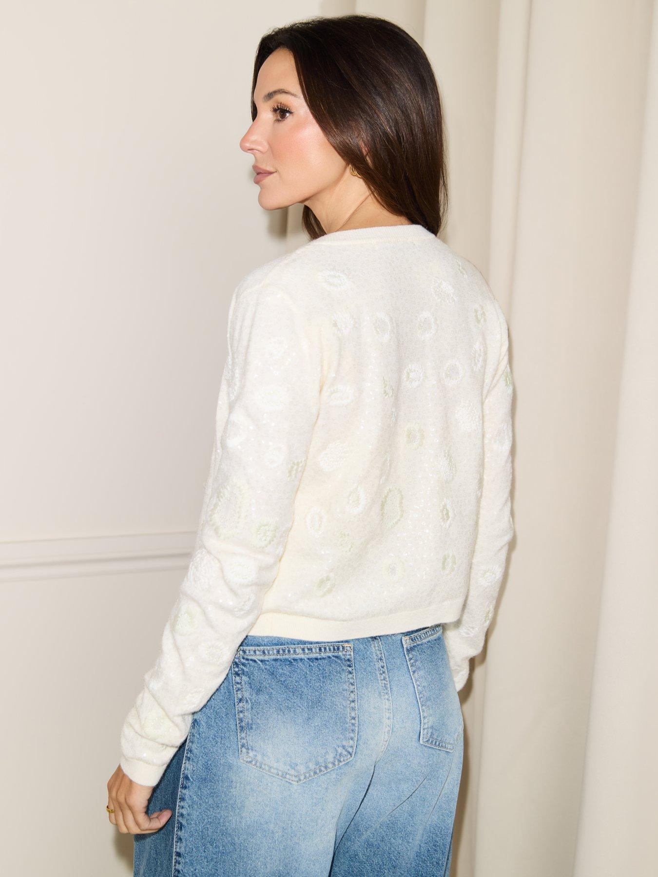  image of michelle-keegan-hand-embellished-embroidery-cardigan-cream