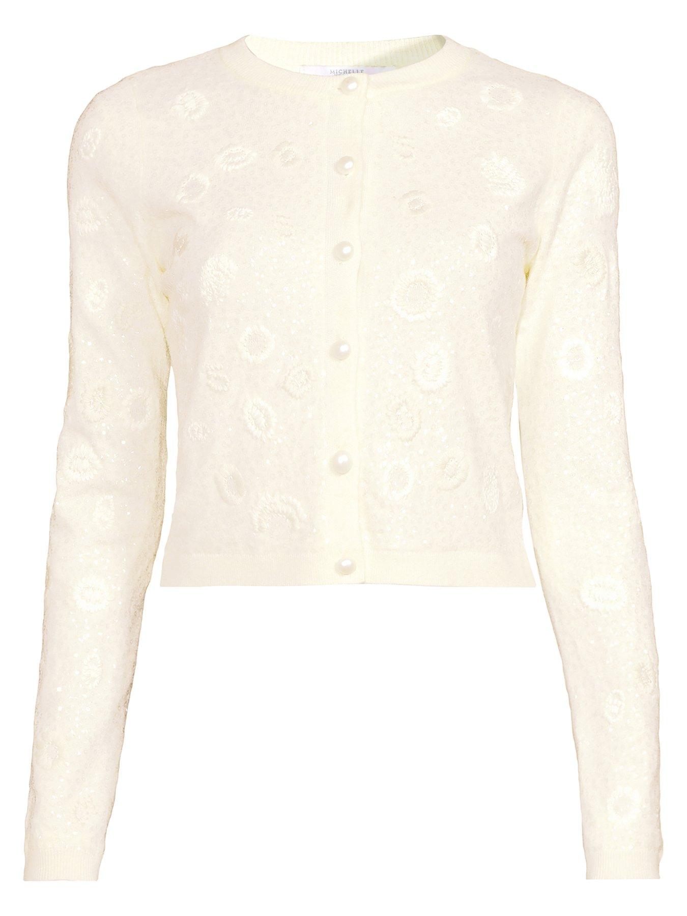  image of michelle-keegan-hand-embellished-embroidery-cardigan-cream