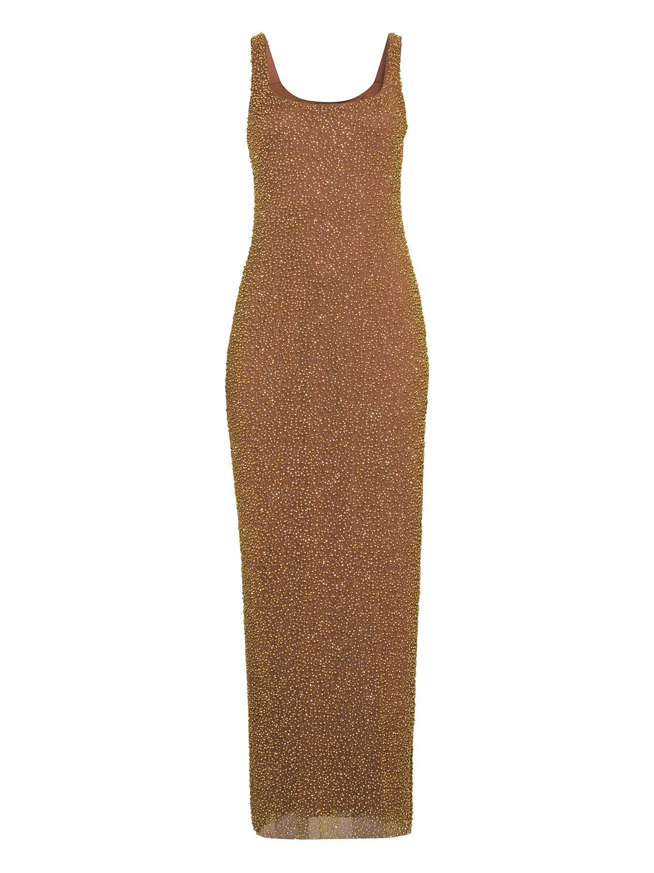 Michelle Keegan Premium Beaded Midaxi Dress - Bronze