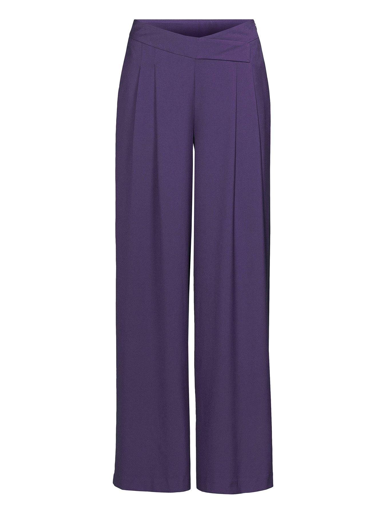  image of michelle-keegan-wide-leg-wrap-detail-tailored-trousers-purple