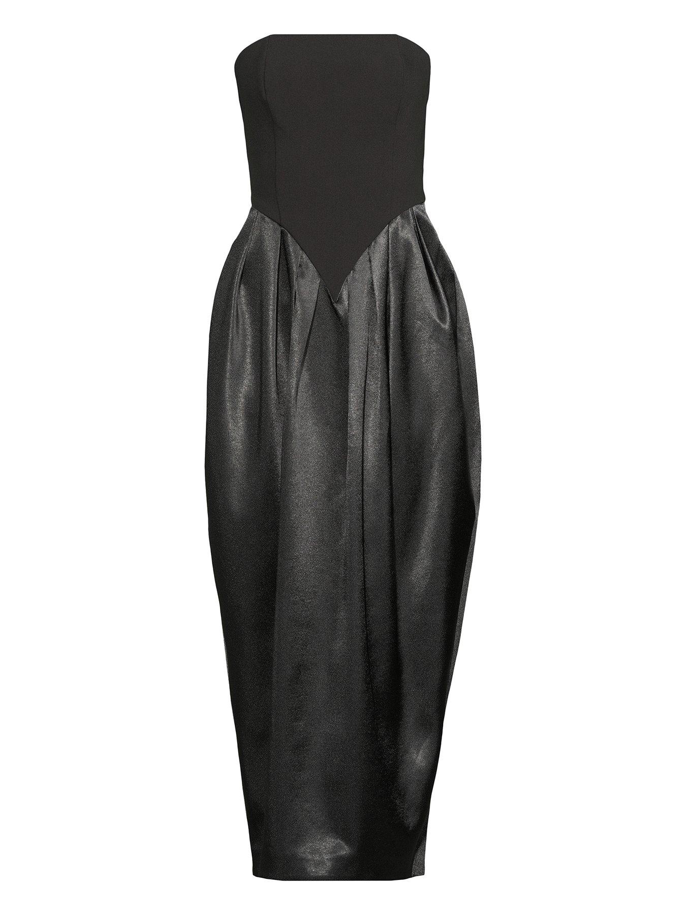  image of michelle-keegan-satin-hem-bandeau-dress-black