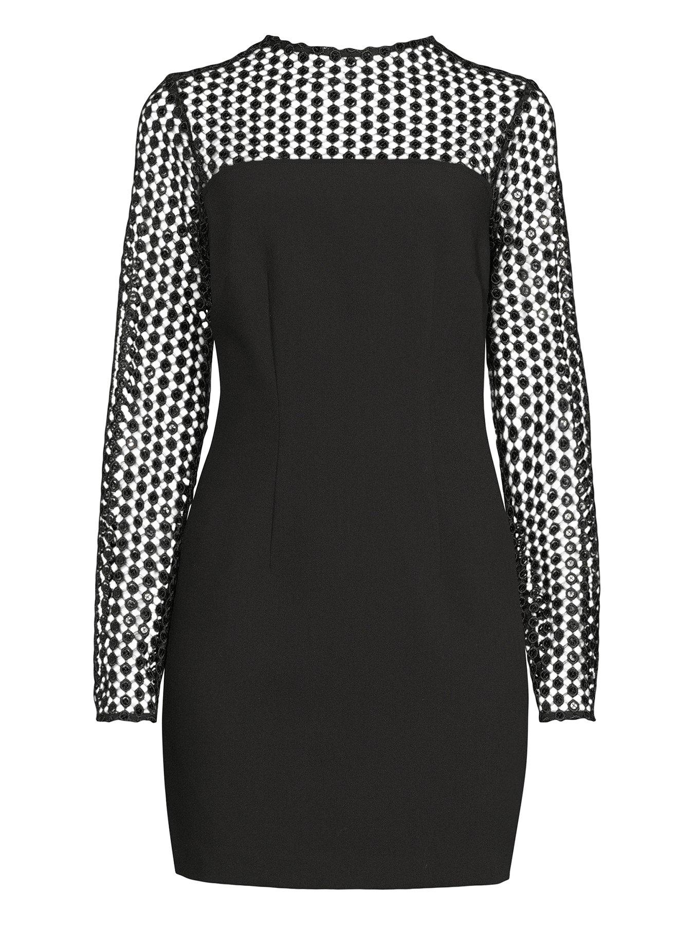  image of michelle-keegan-macrame-embellished-mini-dress-black