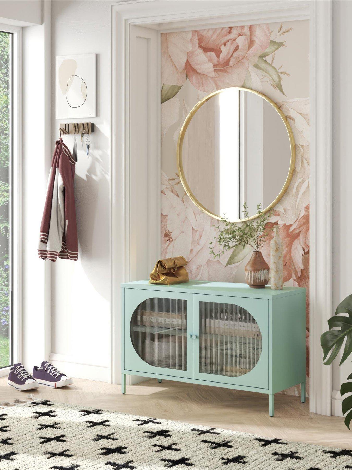  image of cosmoliving-by-cosmopolitan-luna-glass-door-accent-sideboard-cabinet-sky-blue