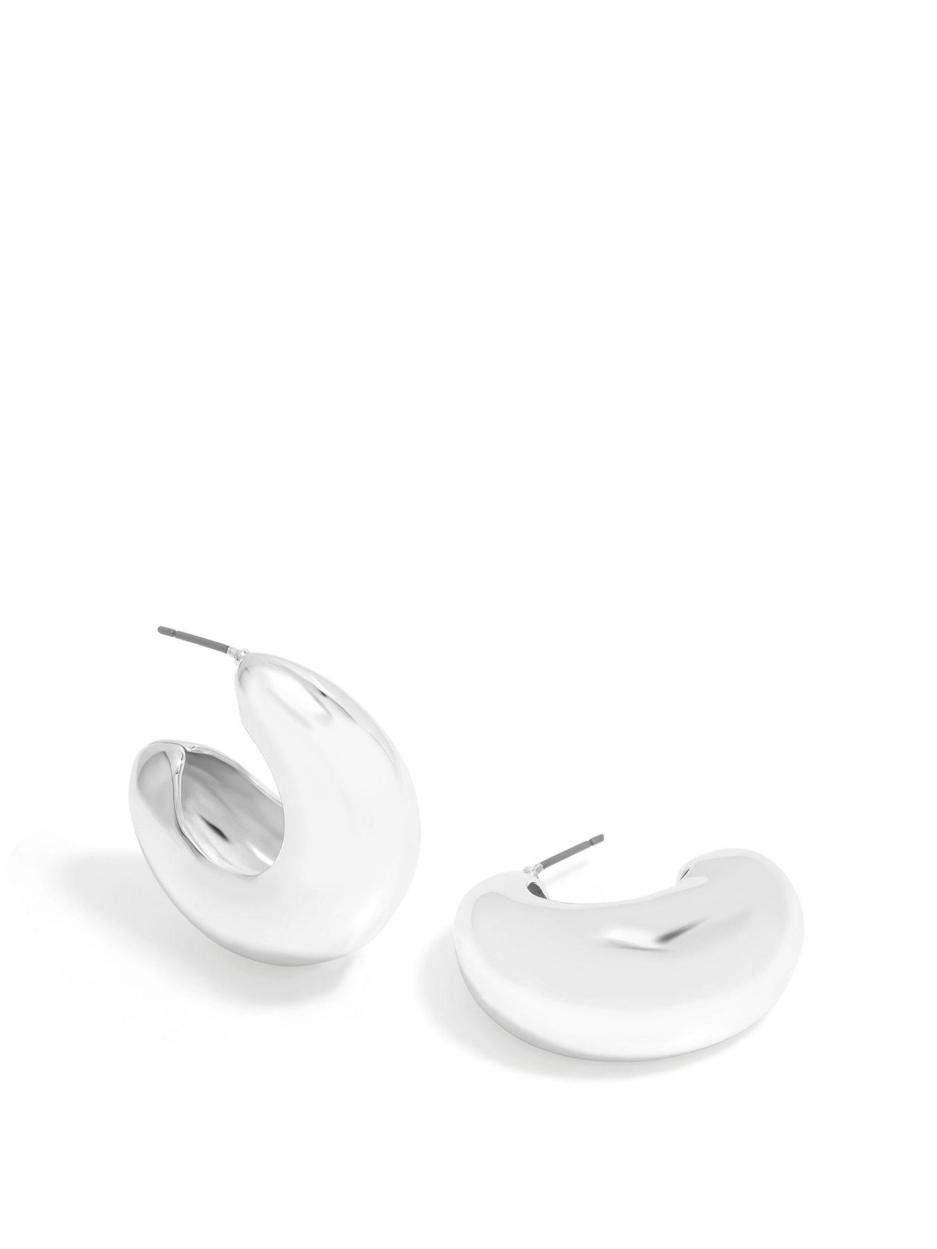 undefined Silver Polished Tapered Chubby Hoop Earrings