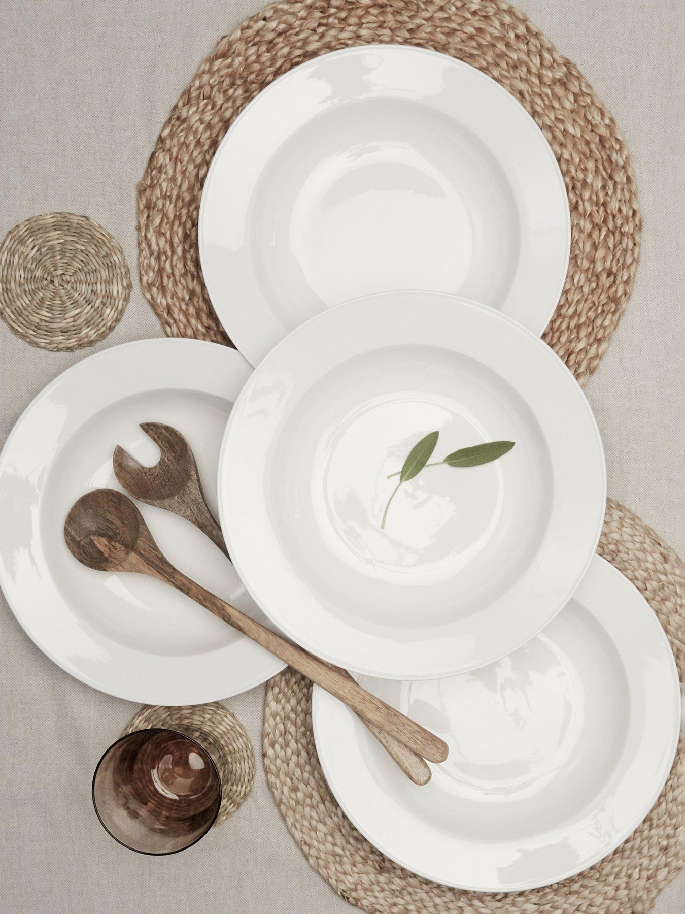 undefined Professional Alumina White Porcelain Rim 4-Piece Pasta Bowl Set