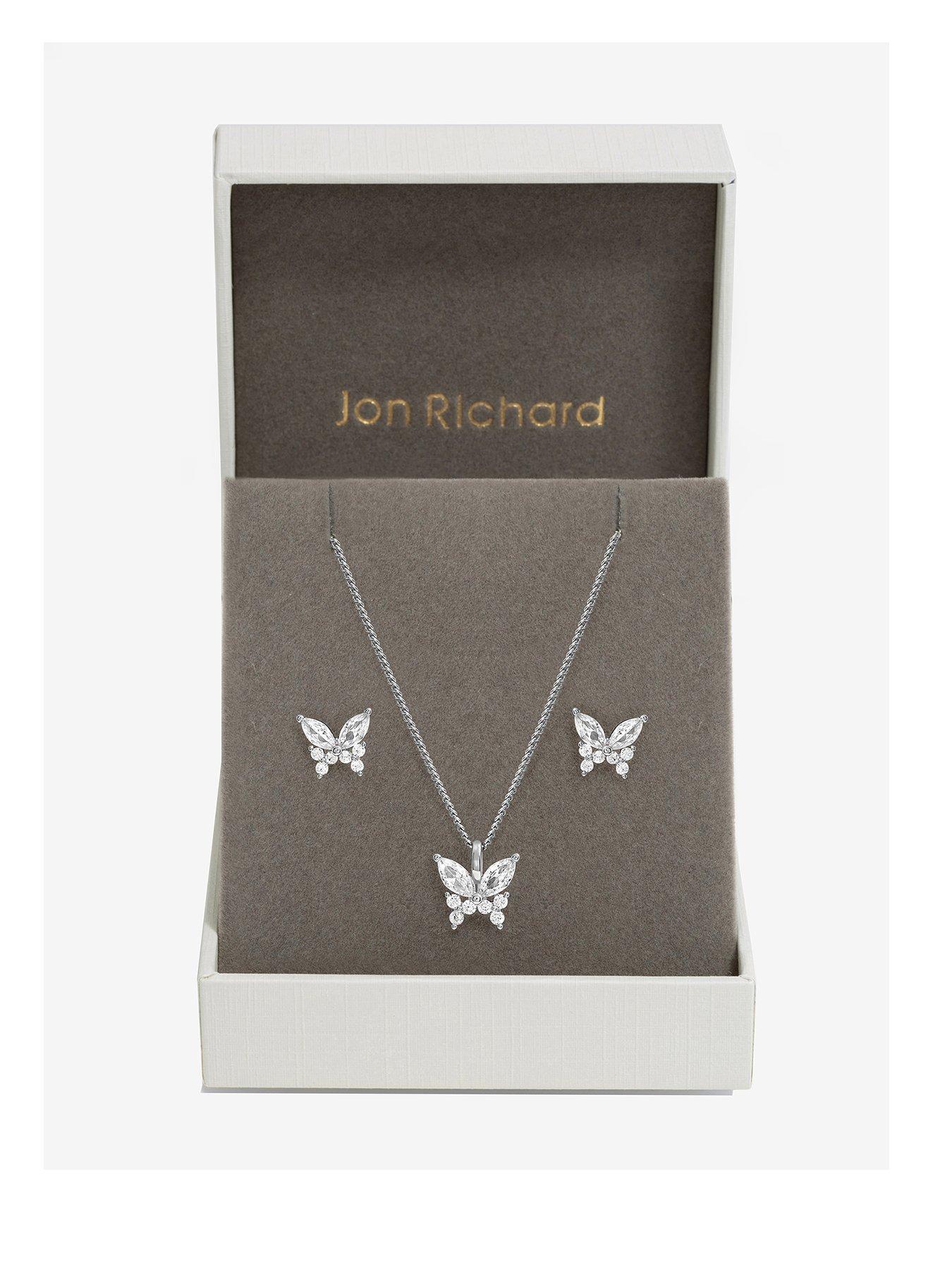  image of jon-richard-rhodium-plated-cubic-zirconia-butterfly-set-gift-boxed