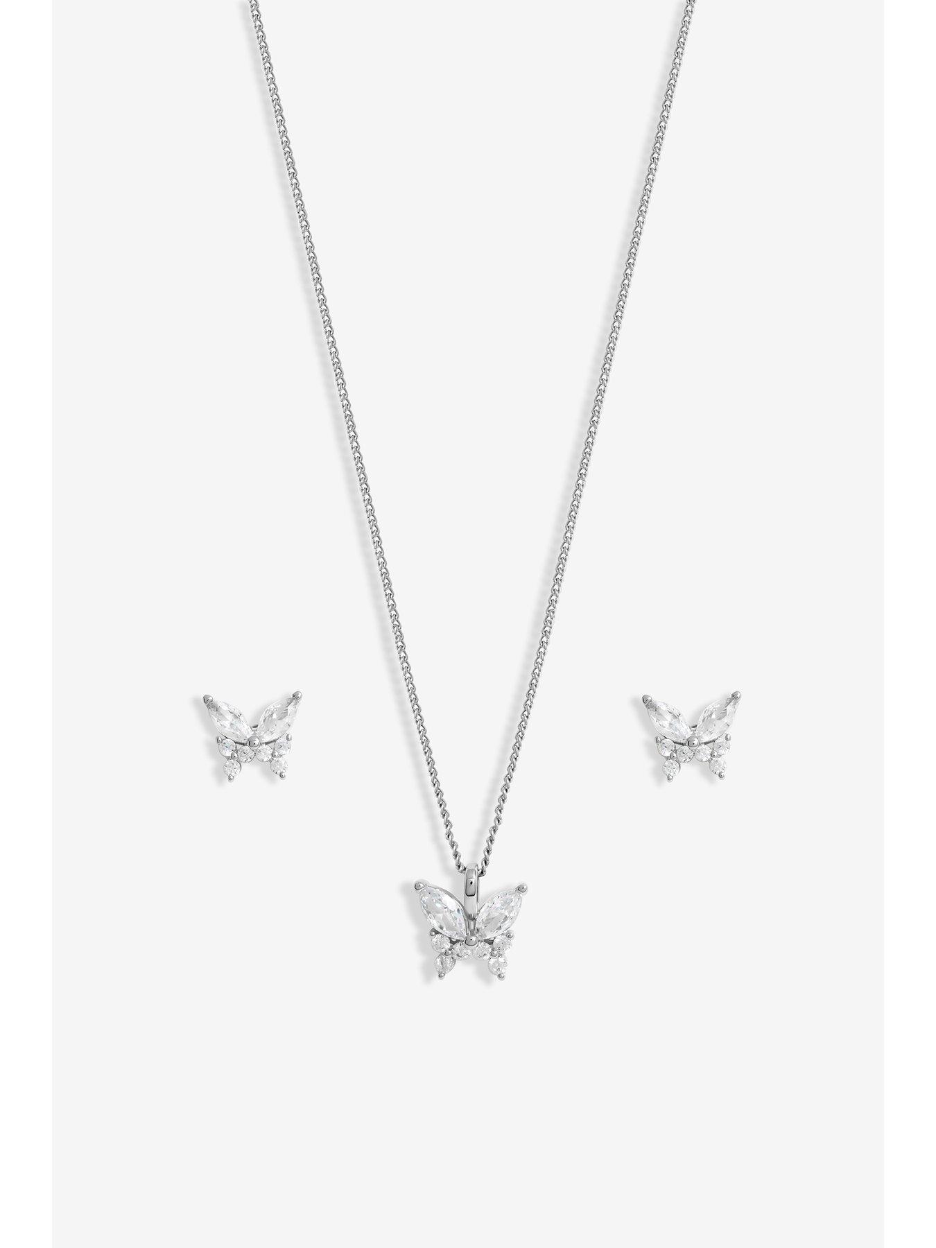  image of jon-richard-rhodium-plated-cubic-zirconia-butterfly-set-gift-boxed