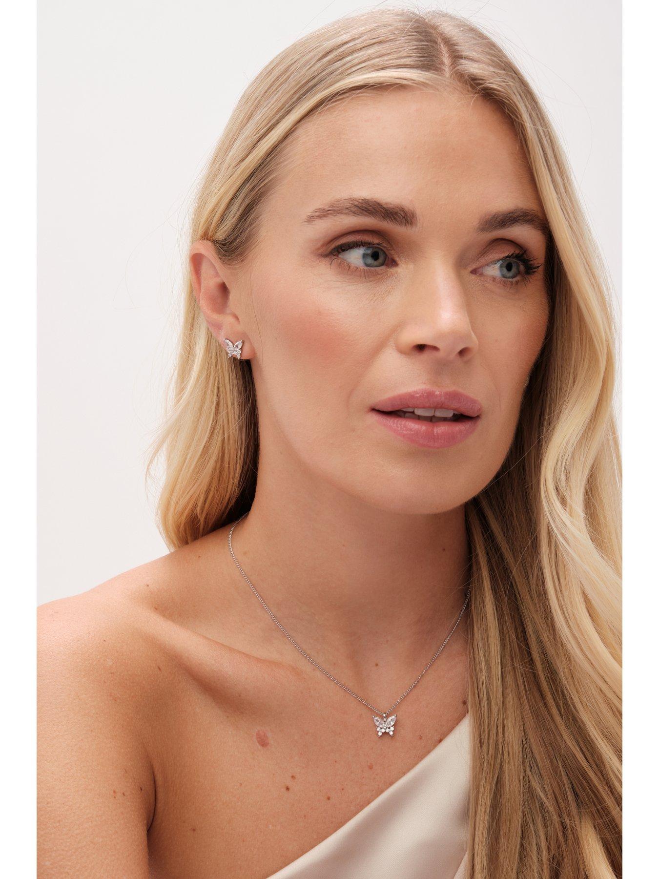  image of jon-richard-rhodium-plated-cubic-zirconia-butterfly-set-gift-boxed