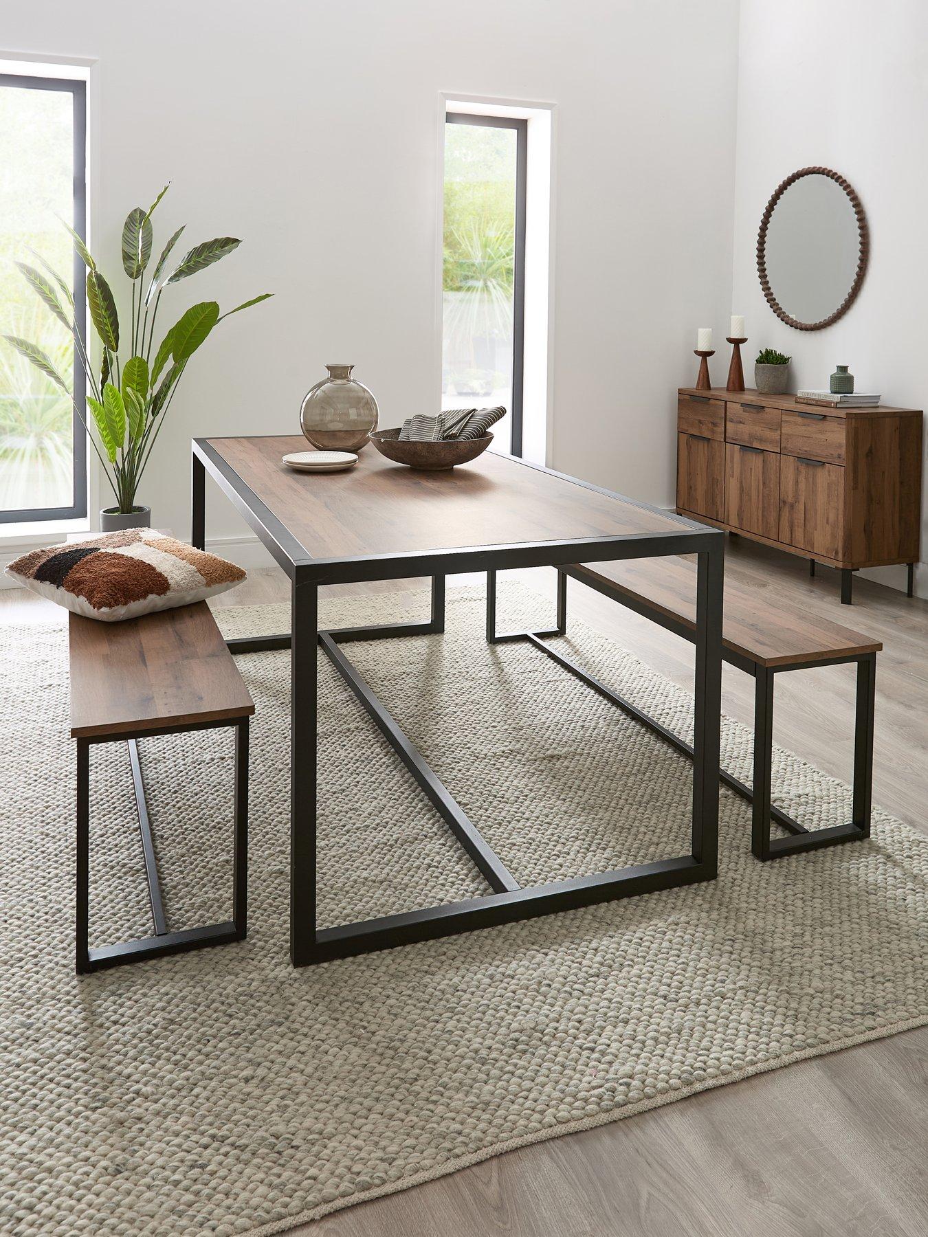 The Very Collection Harlem Mid Oak Dining Table  &  2 Benches - FSC Certified