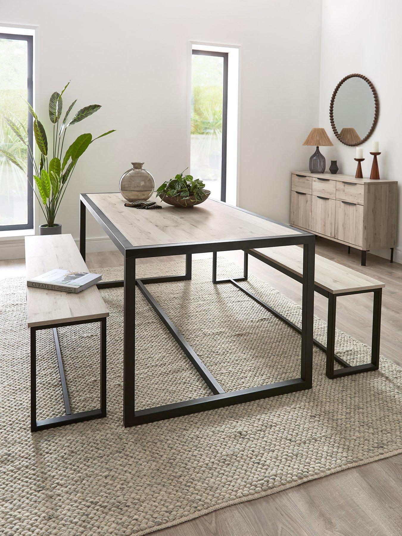 Very Home Harlem Grey Oak Dining Table  &  2 Benches - FSC® Certified