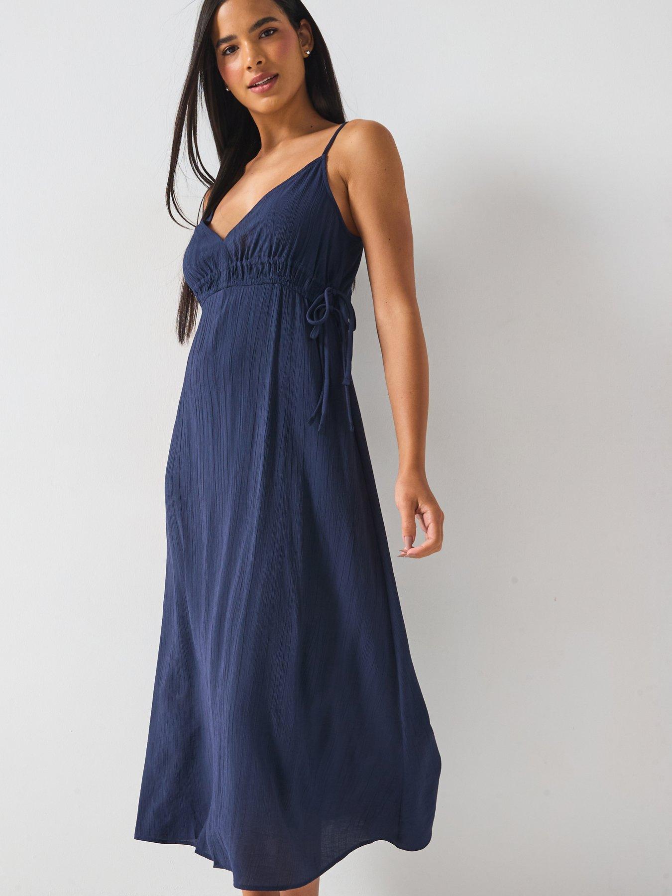  image of only-billy-sleeveless-string-midi-dress-navy
