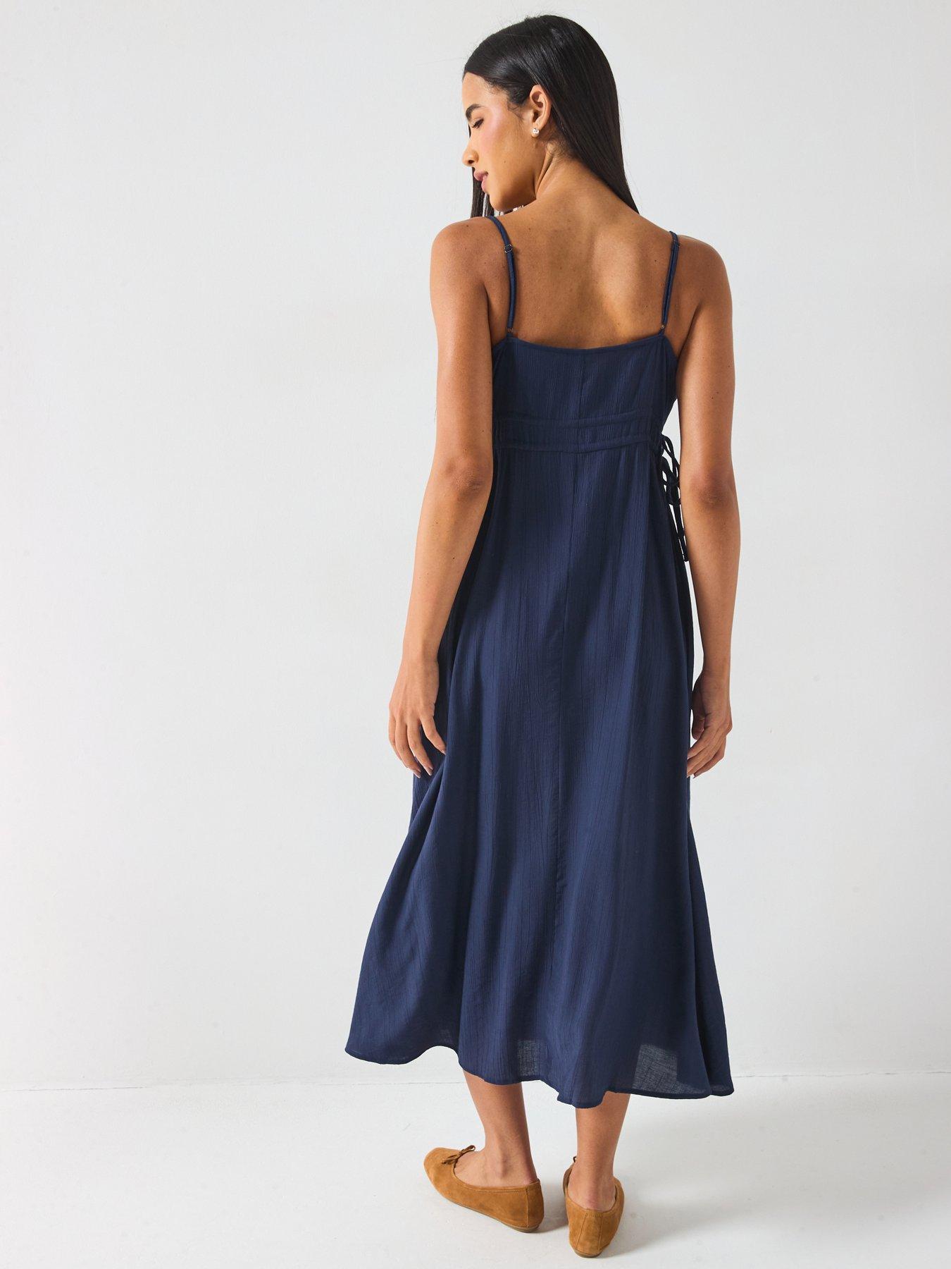  image of only-billy-sleeveless-string-midi-dress-navy