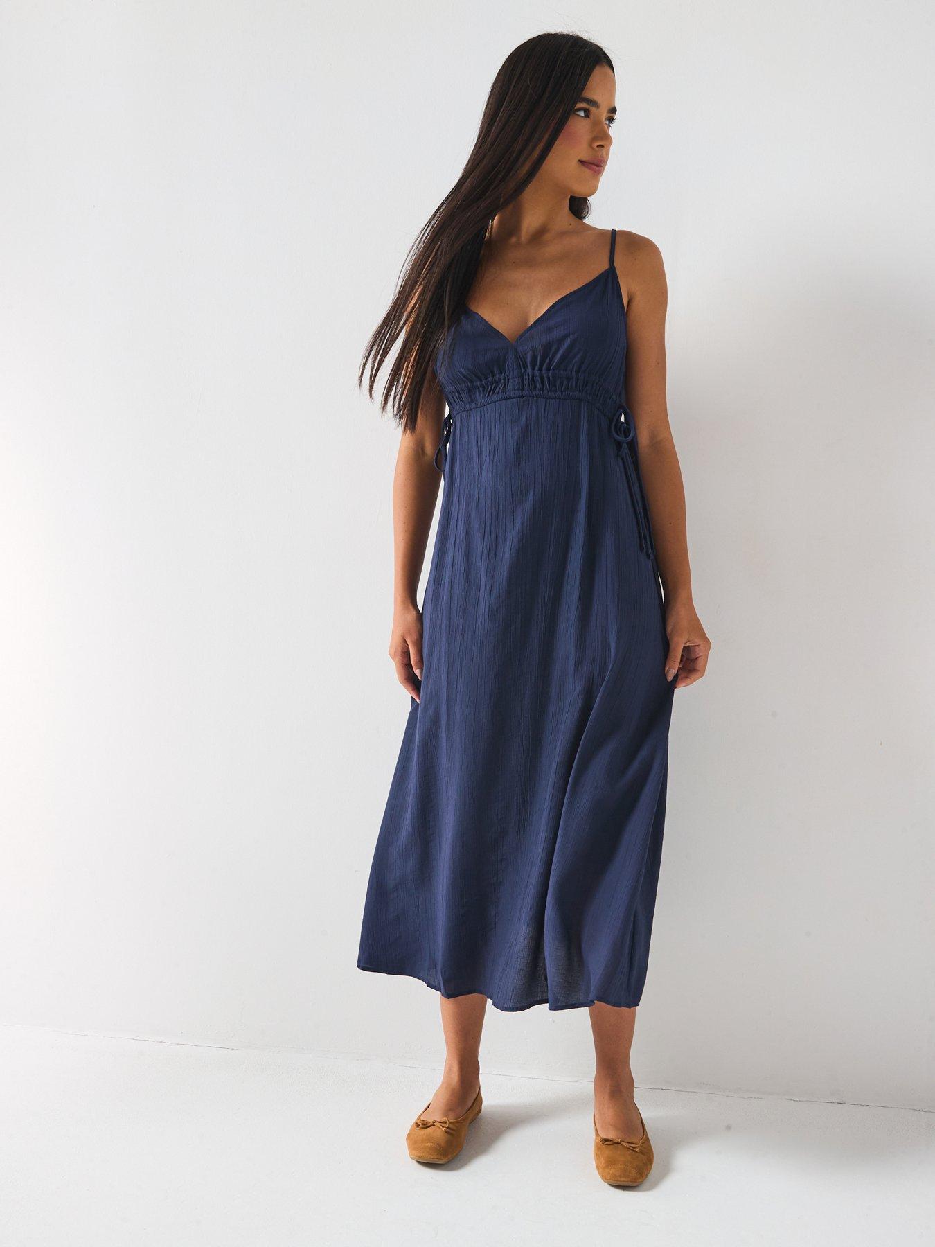 image of only-billy-sleeveless-string-midi-dress-navy