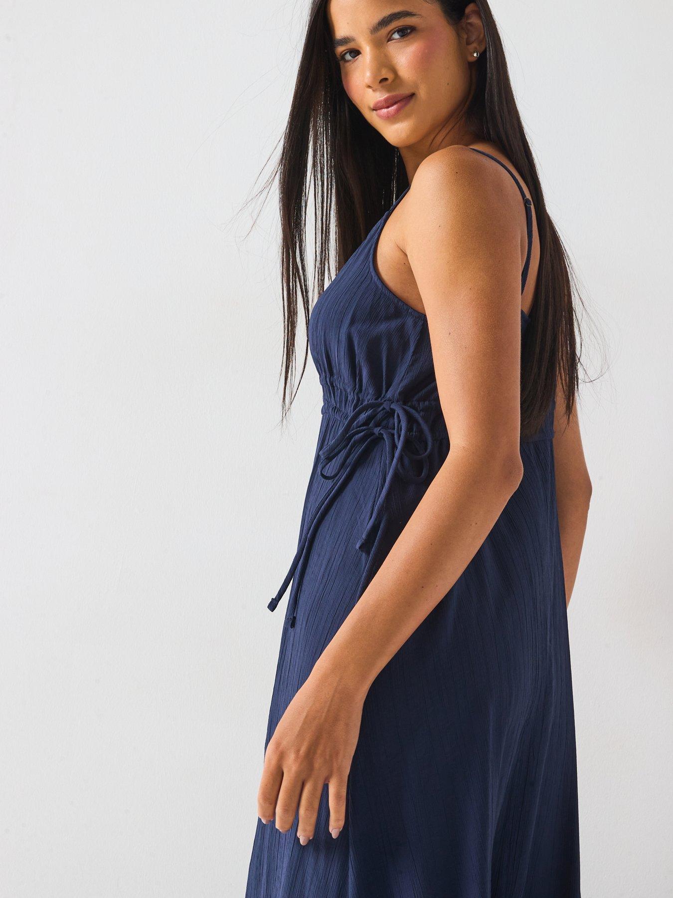  image of only-billy-sleeveless-string-midi-dress-navy