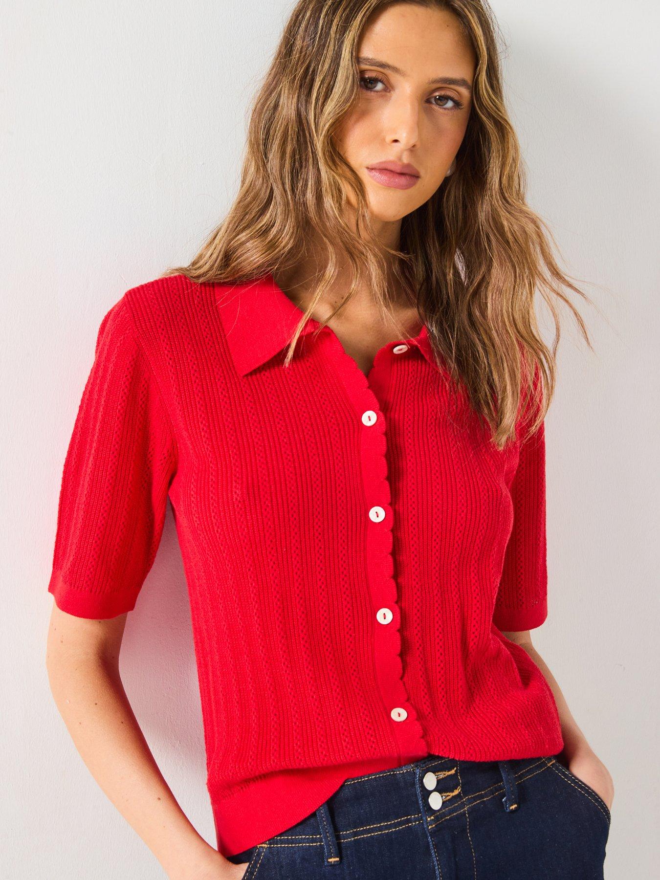 undefined Pointelle Polo Shirt - Red
