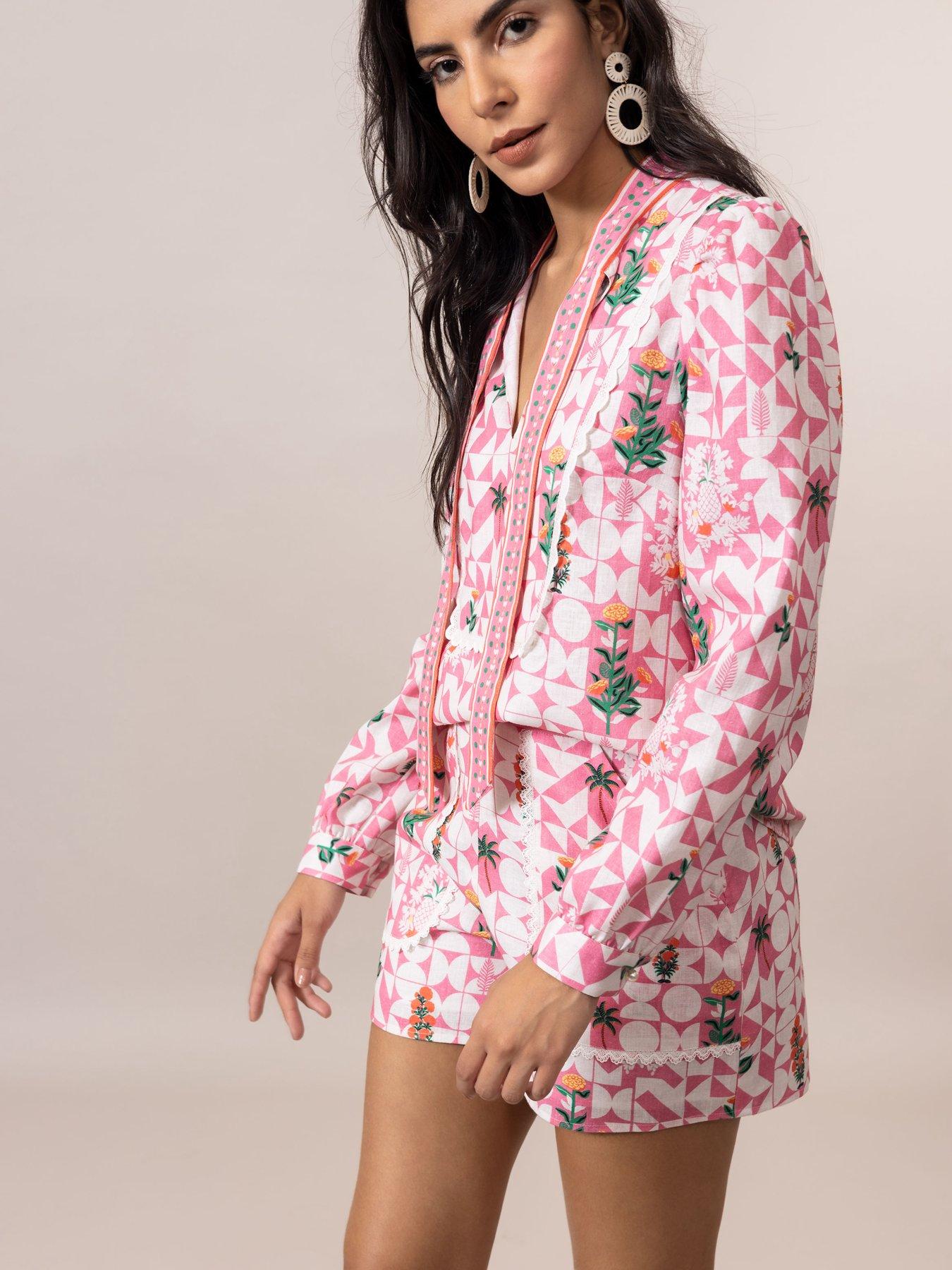 Emily Lovelock Elsa Floral Print Pussybow Shirt