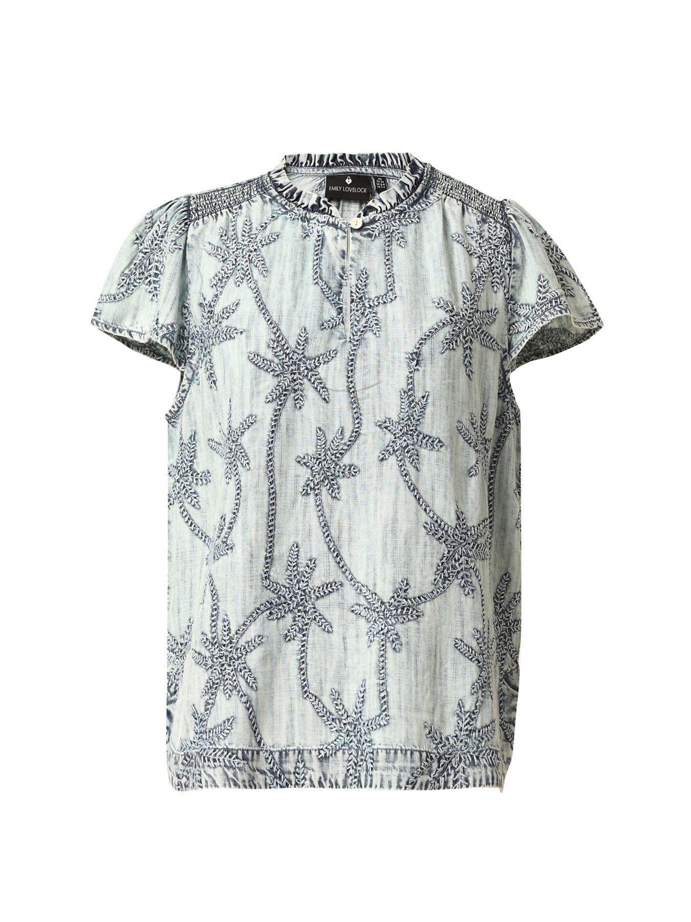  image of emily-lovelock-claire-palm-print-denim-top